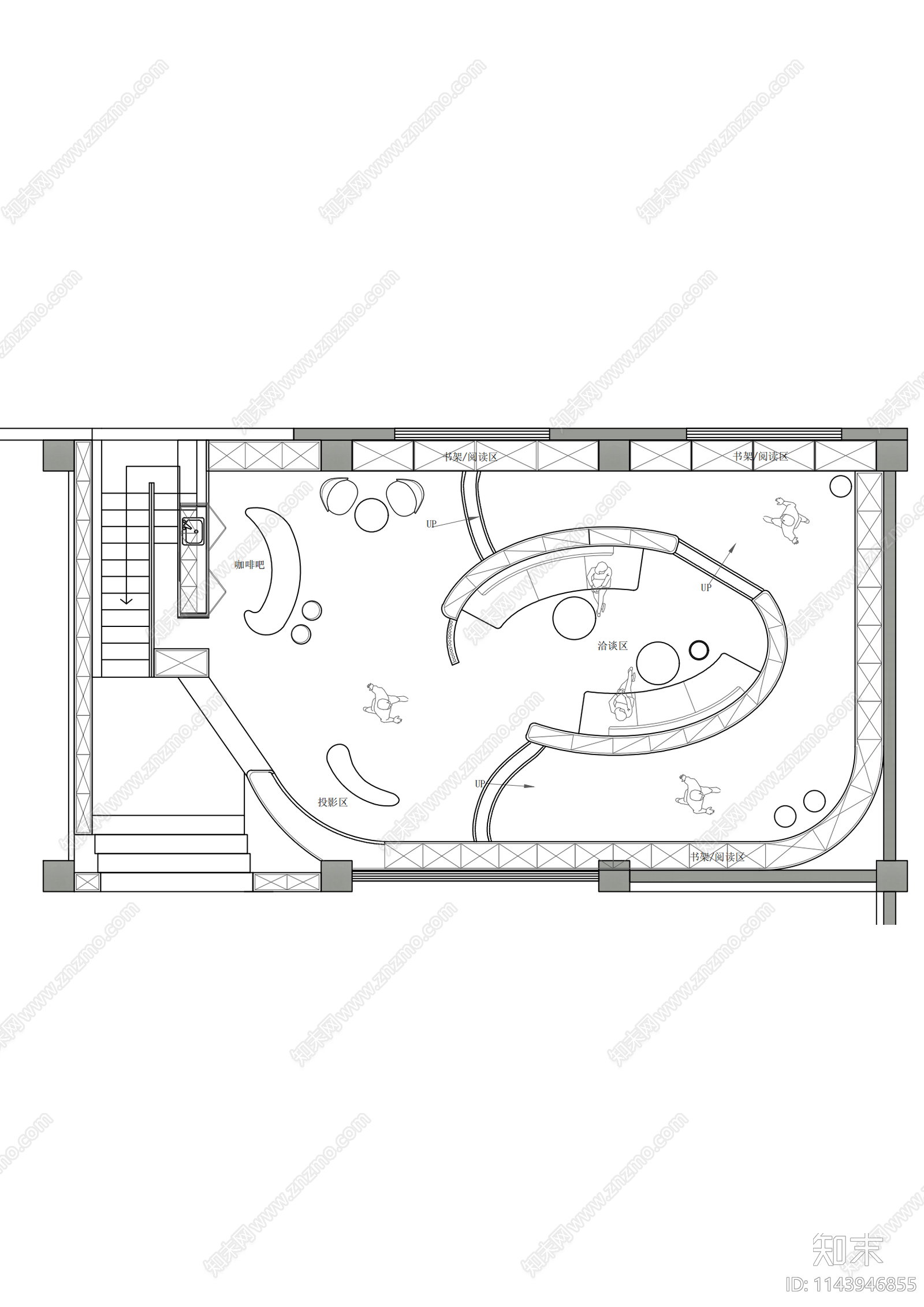 书咖书店平面布置图cad施工图下载【ID:1143946855】