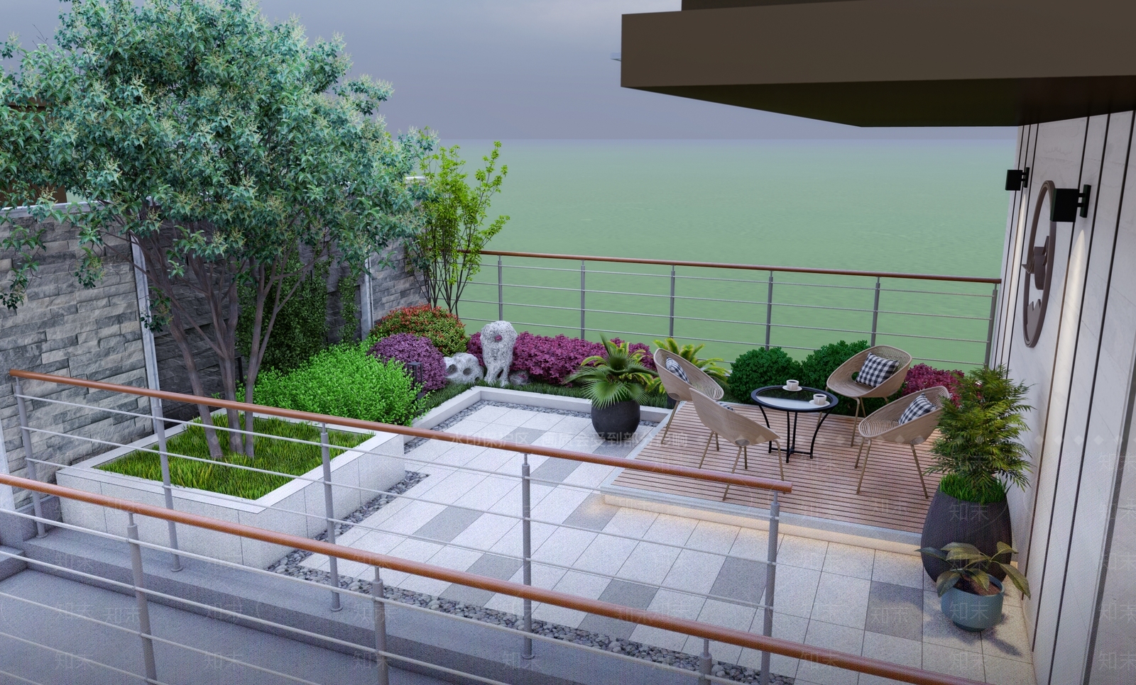 现代屋顶花园SU模型下载【ID:1143948792】