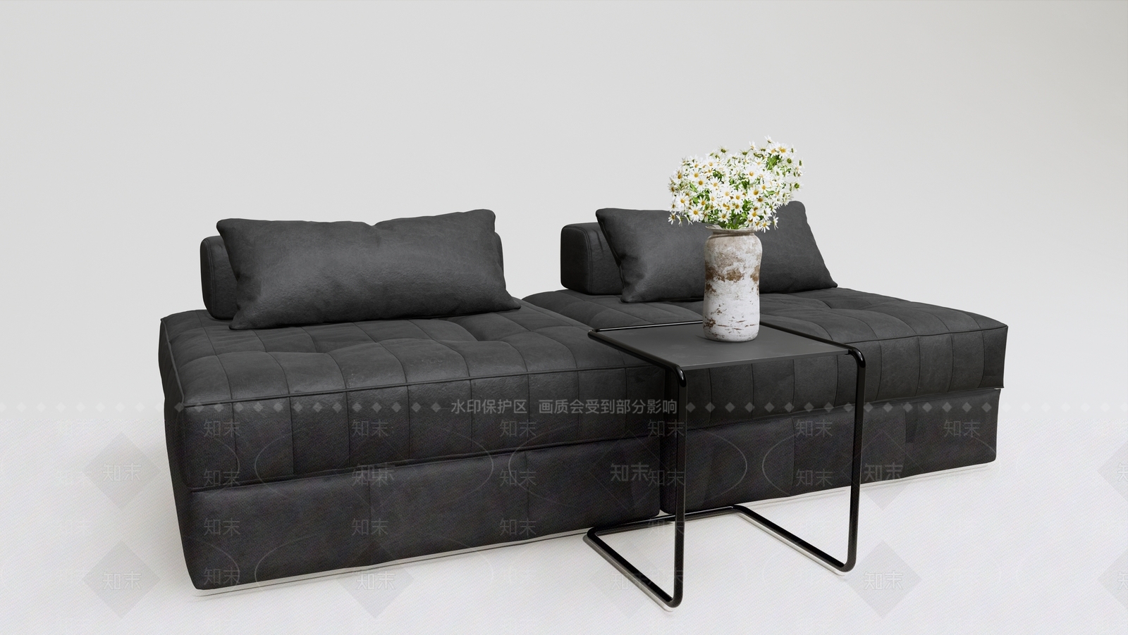 现代黑色皮质双人沙发SU模型下载【ID:1143951933】