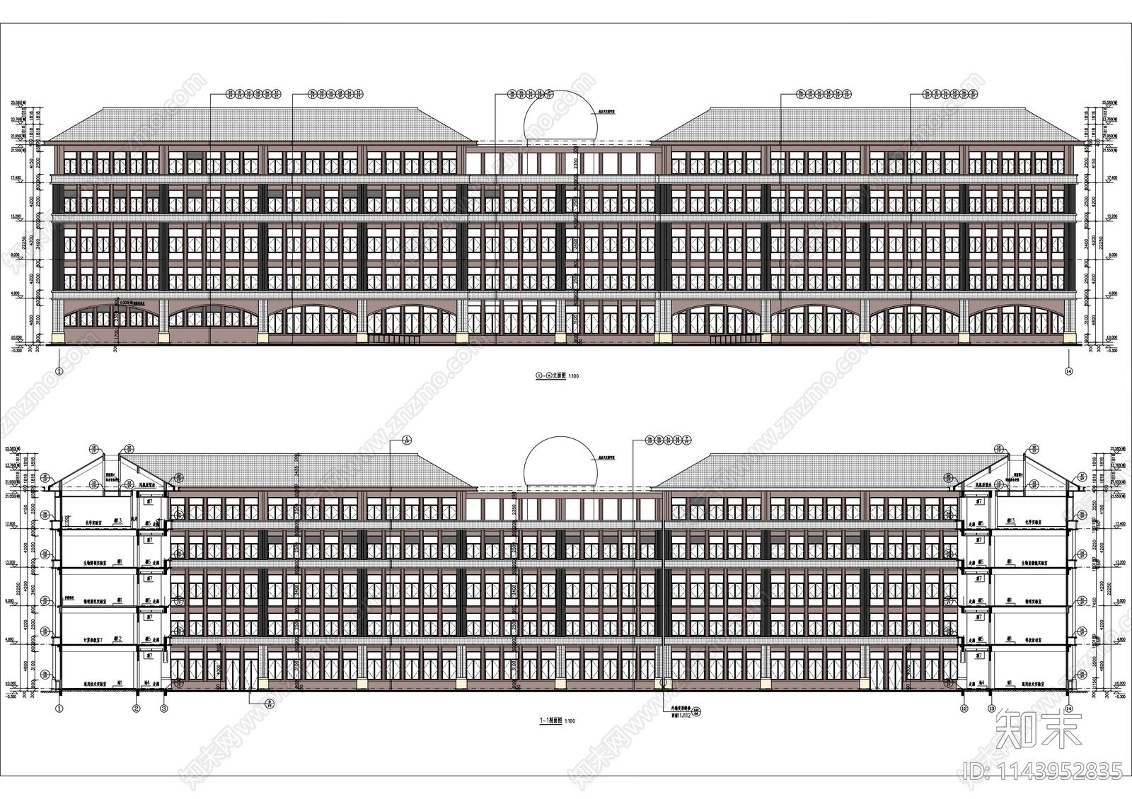 学校实验科技楼建筑cad施工图下载【ID:1143952835】