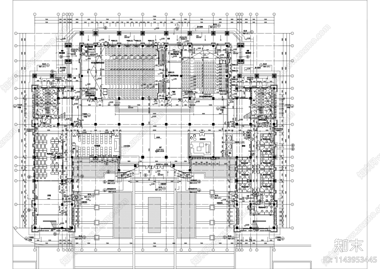 学校图书综合楼建筑cad施工图下载【ID:1143953445】