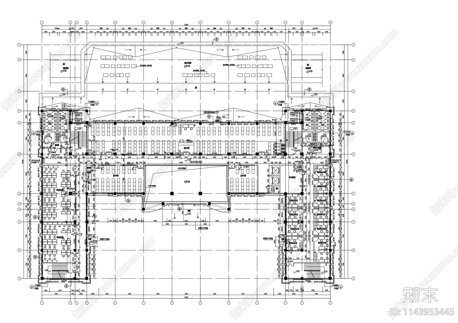 学校图书综合楼建筑cad施工图下载【ID:1143953445】