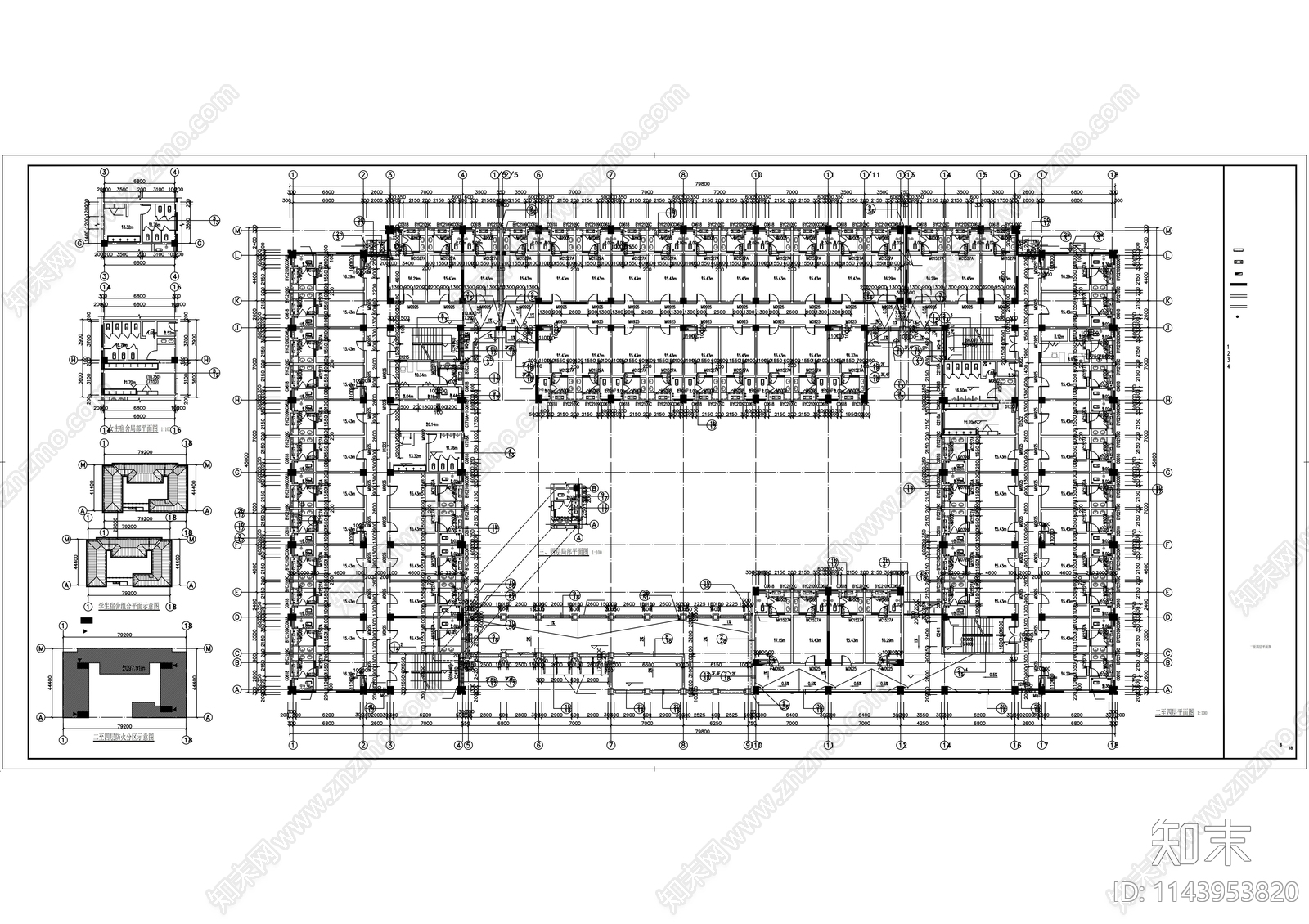 学生宿舍建筑cad施工图下载【ID:1143953820】