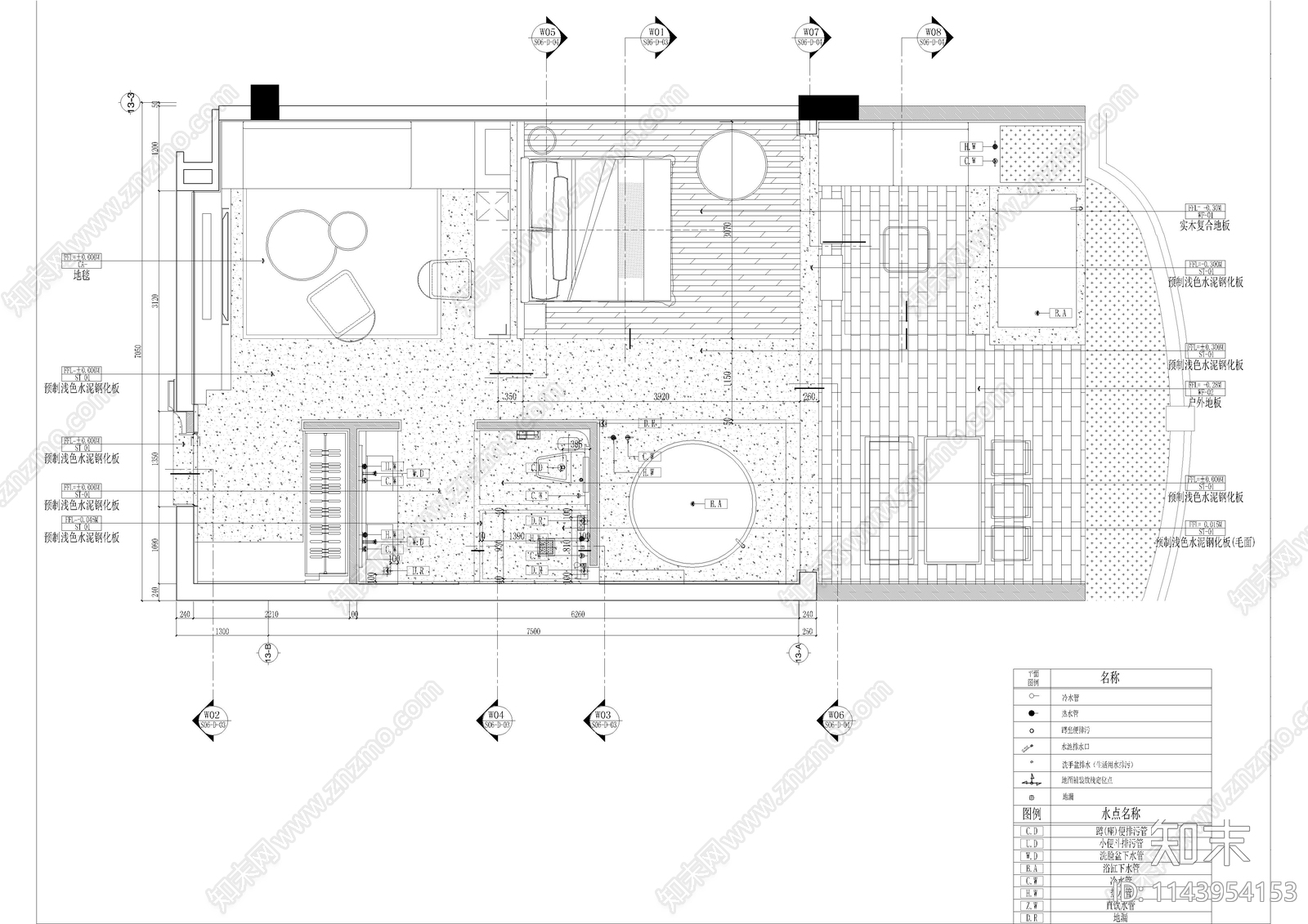 酒店客房大套房cad施工图下载【ID:1143954153】