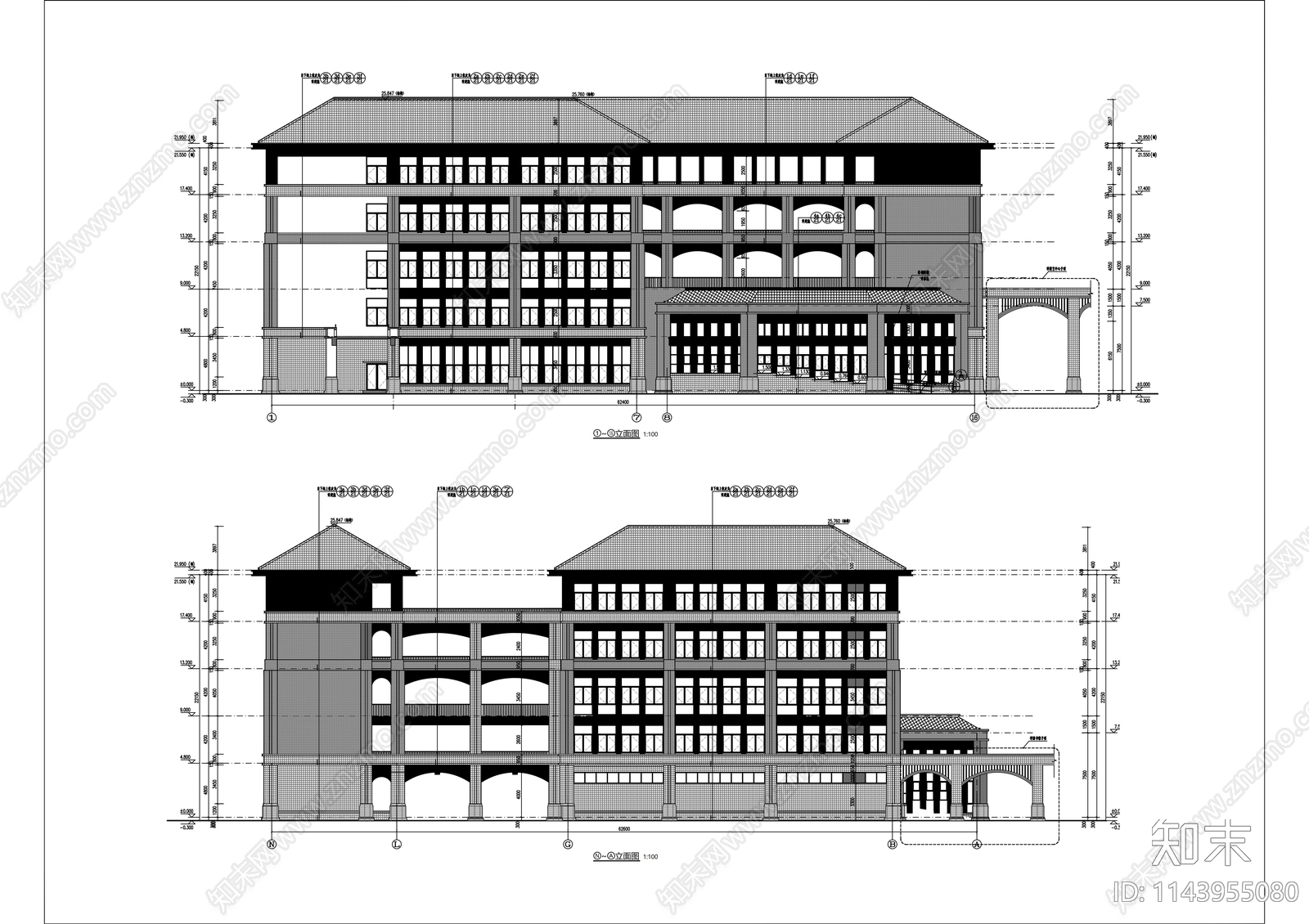 学校艺术楼建筑cad施工图下载【ID:1143955080】