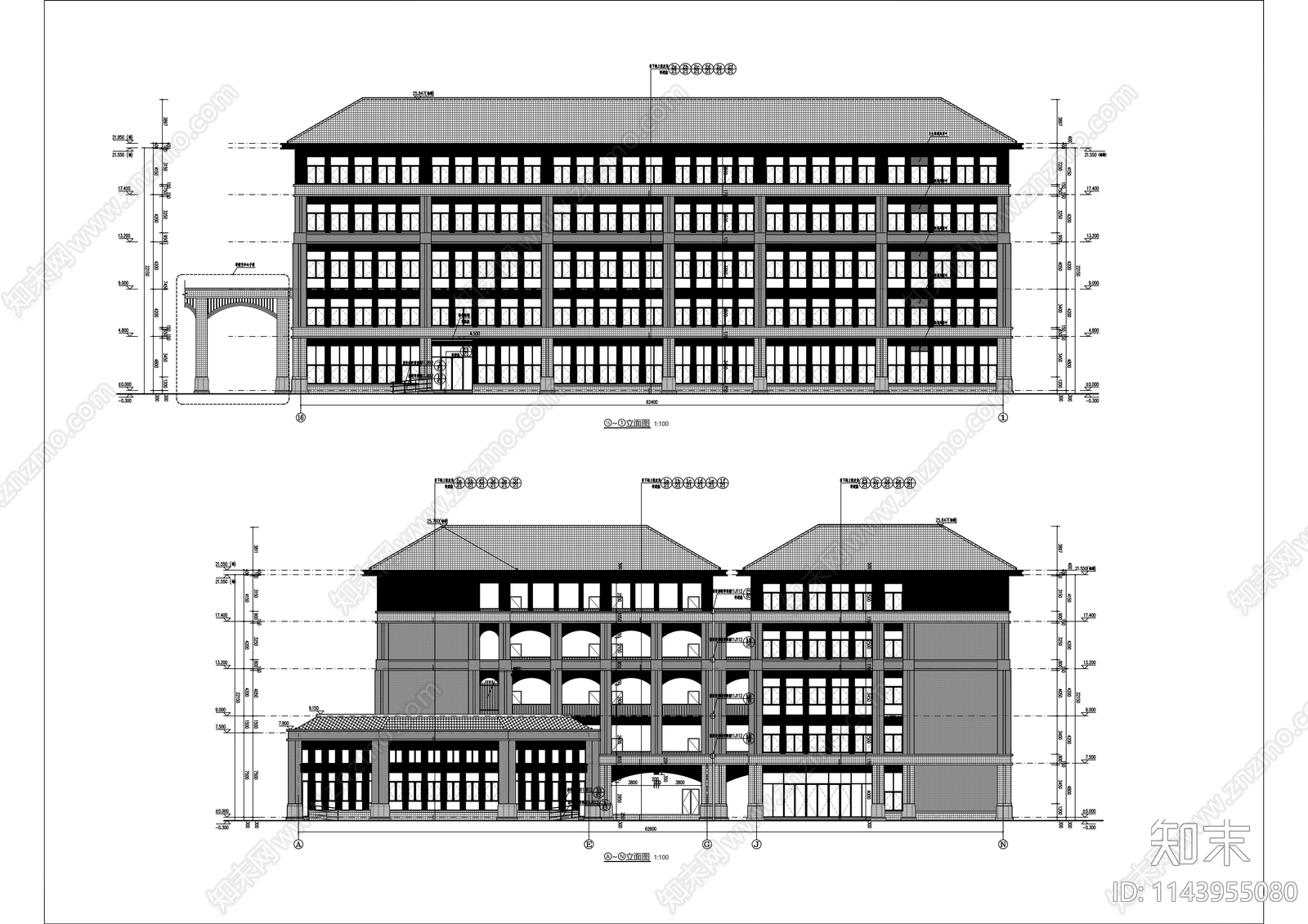 学校艺术楼建筑cad施工图下载【ID:1143955080】