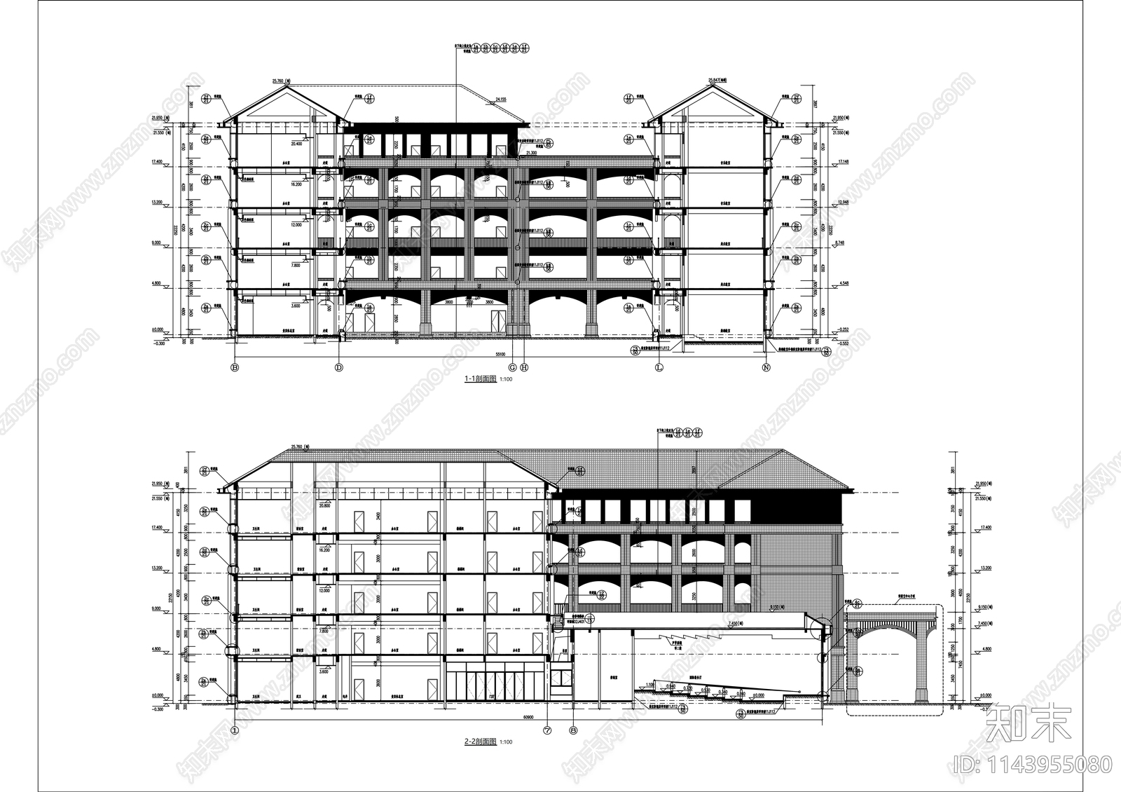 学校艺术楼建筑cad施工图下载【ID:1143955080】