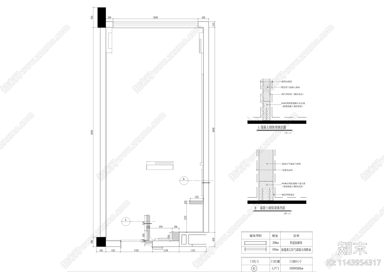 酒店双人房客房室内cad施工图下载【ID:1143954317】