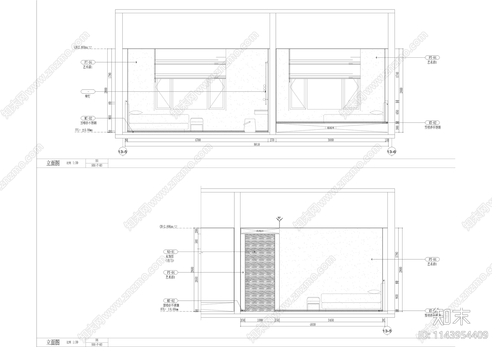 温泉酒店客房套房室内cad施工图下载【ID:1143954409】