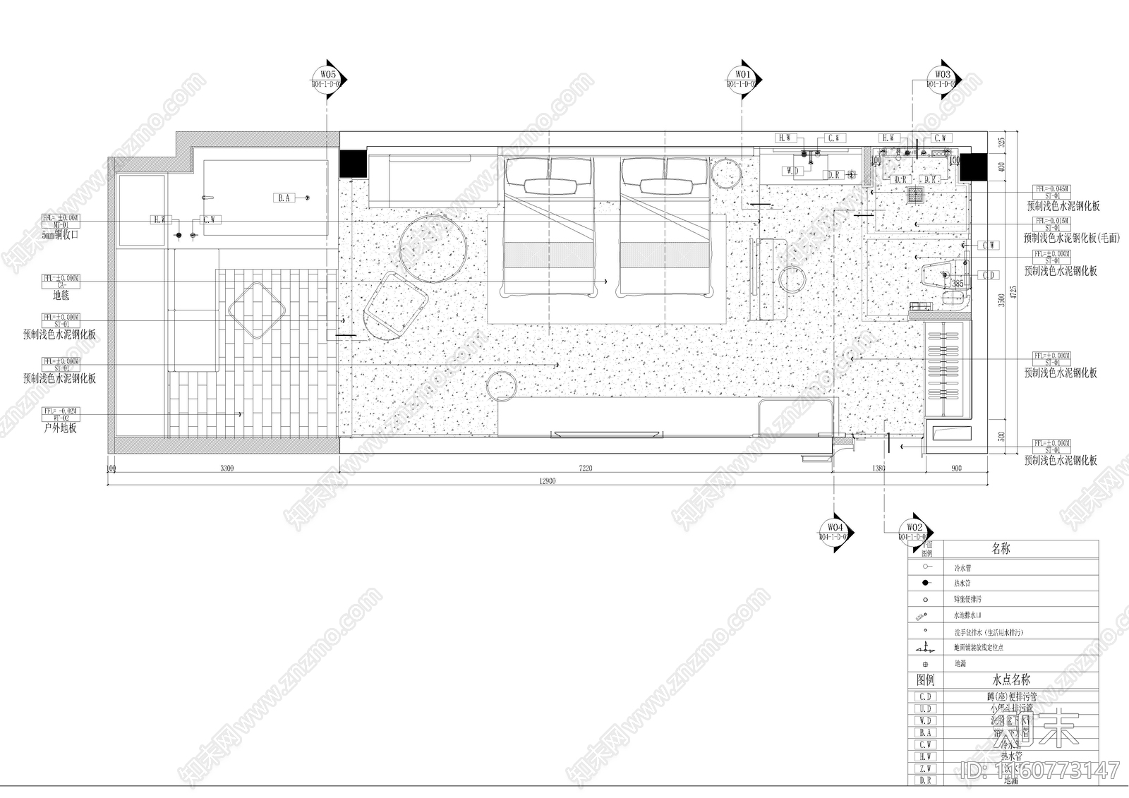 现代酒店双人间客房平面图施工图下载【ID:1160773147】