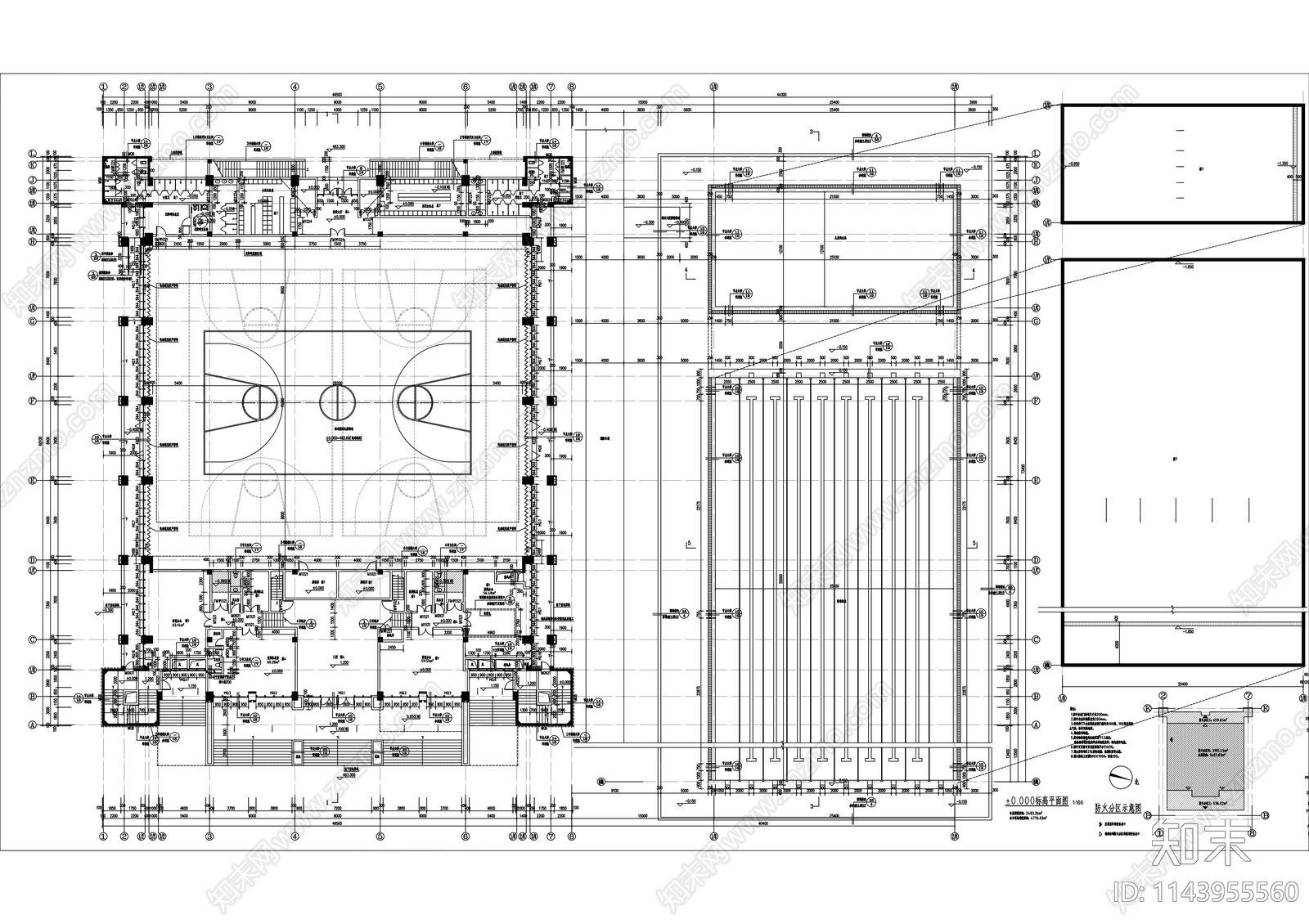 中学体育馆建筑施工图下载【ID:1143955560】