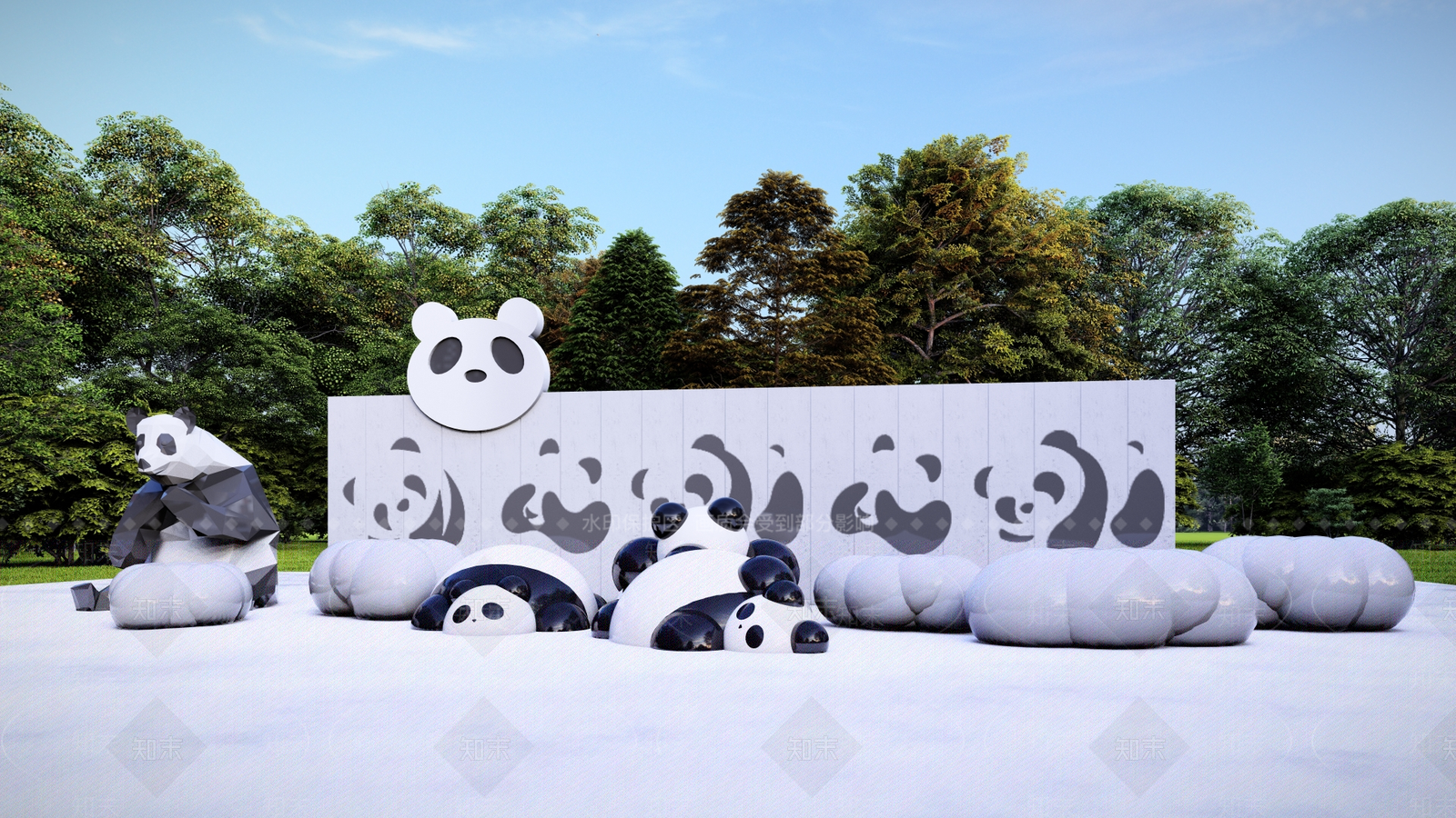 现代熊猫雕塑小品SU模型下载【ID:1143957251】