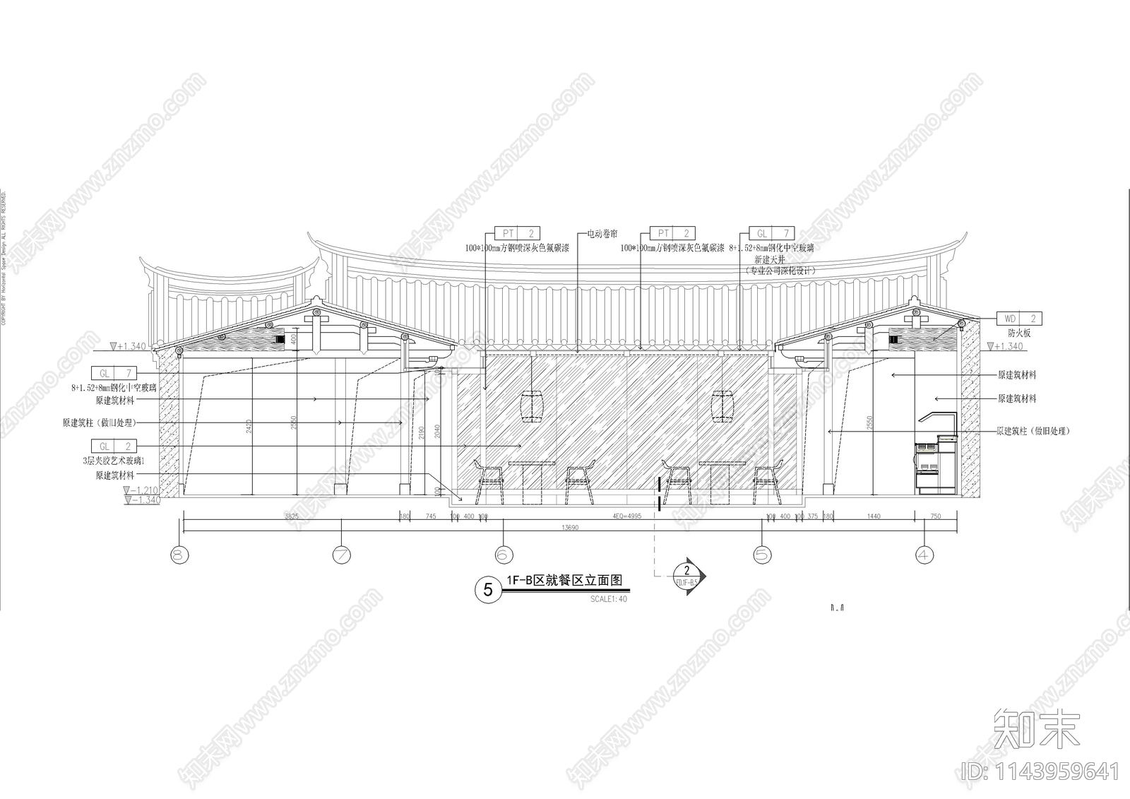 中式风格火锅店餐厅室内cad施工图下载【ID:1143959641】