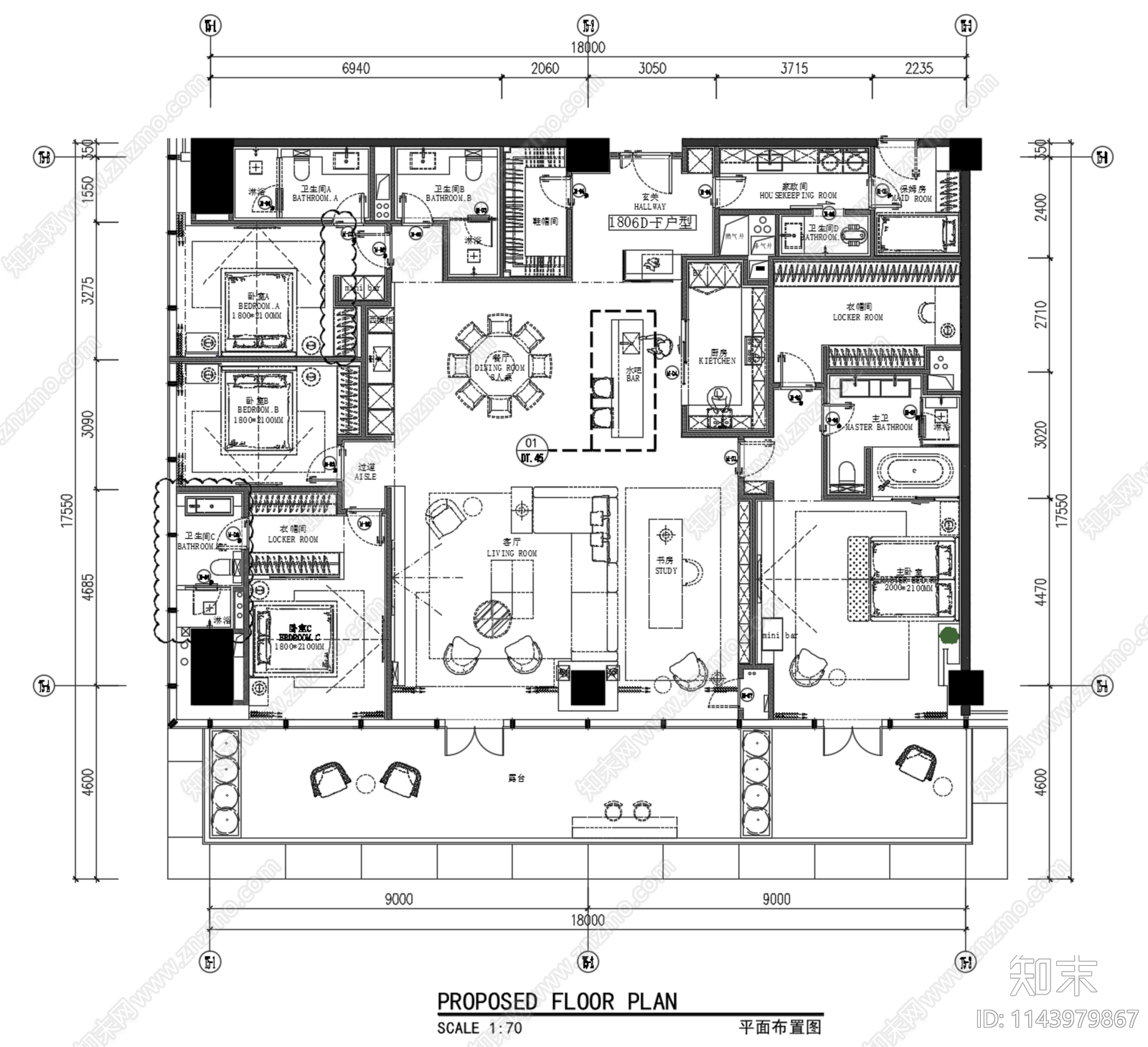 丹健国际深圳太子湾320平样板房施工图下载【ID:1143979867】