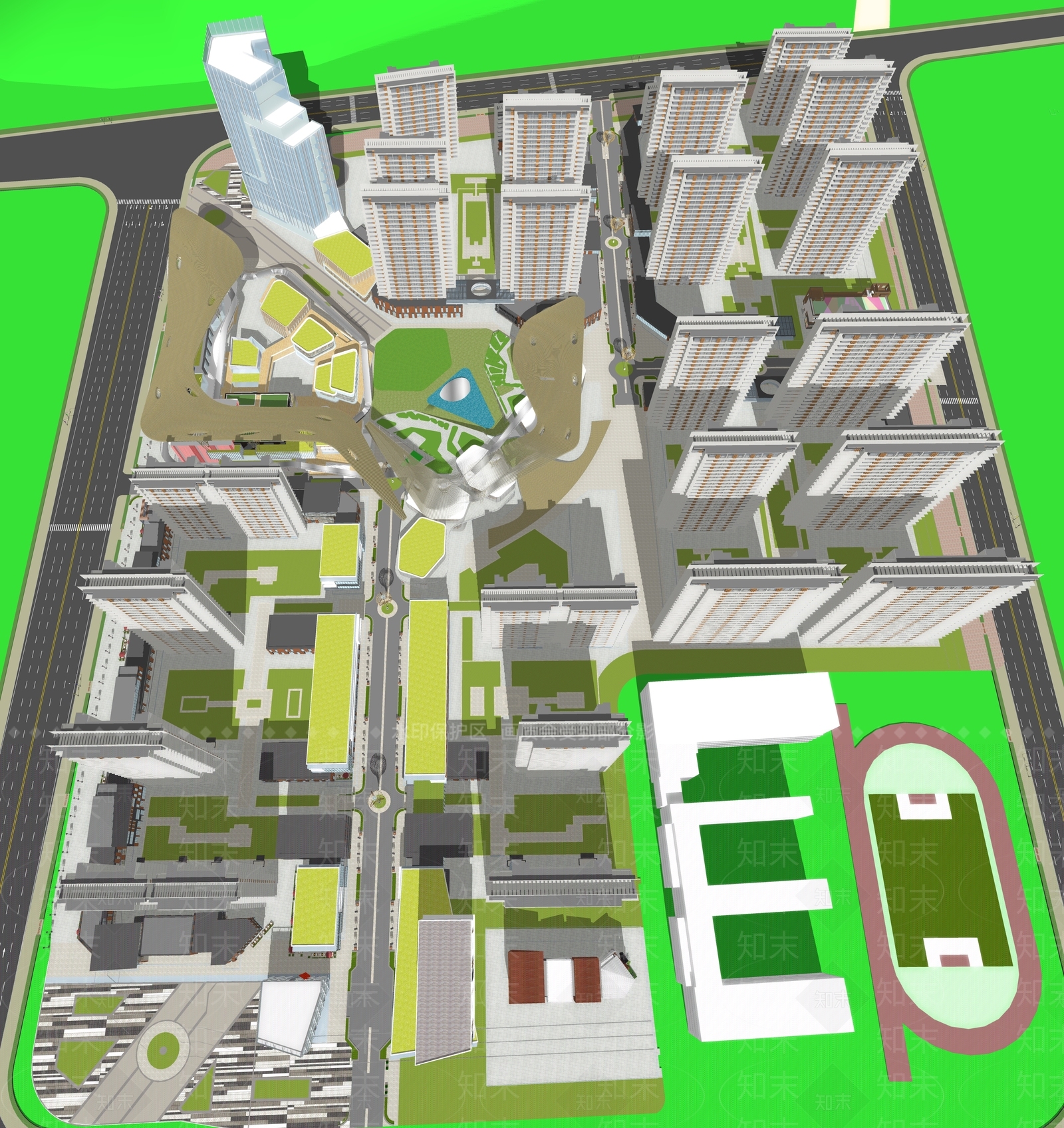 现代社区规划SU模型下载【ID:1143983072】