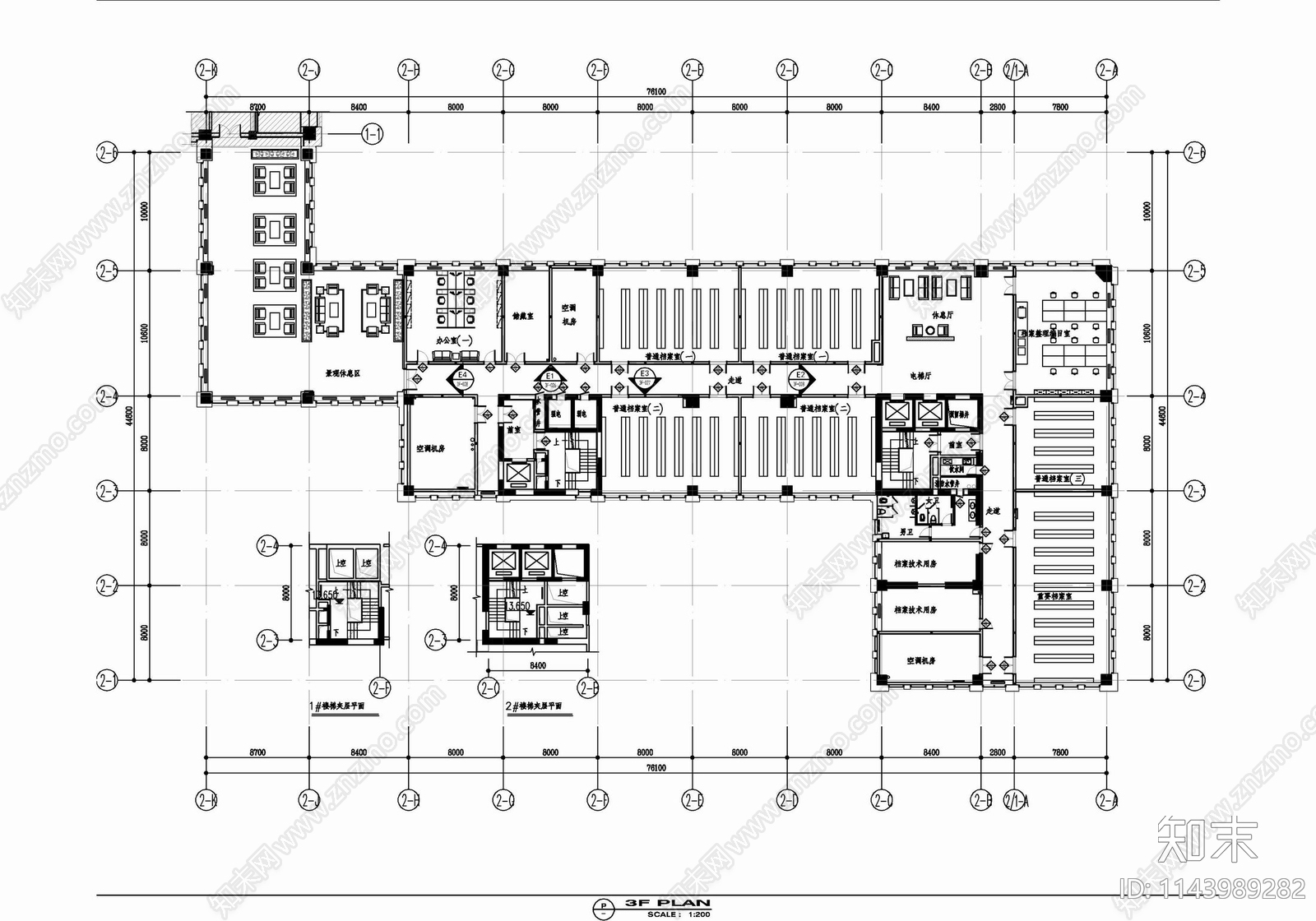 十层办公及档案管理中心办公室室内cad施工图下载【ID:1143989282】