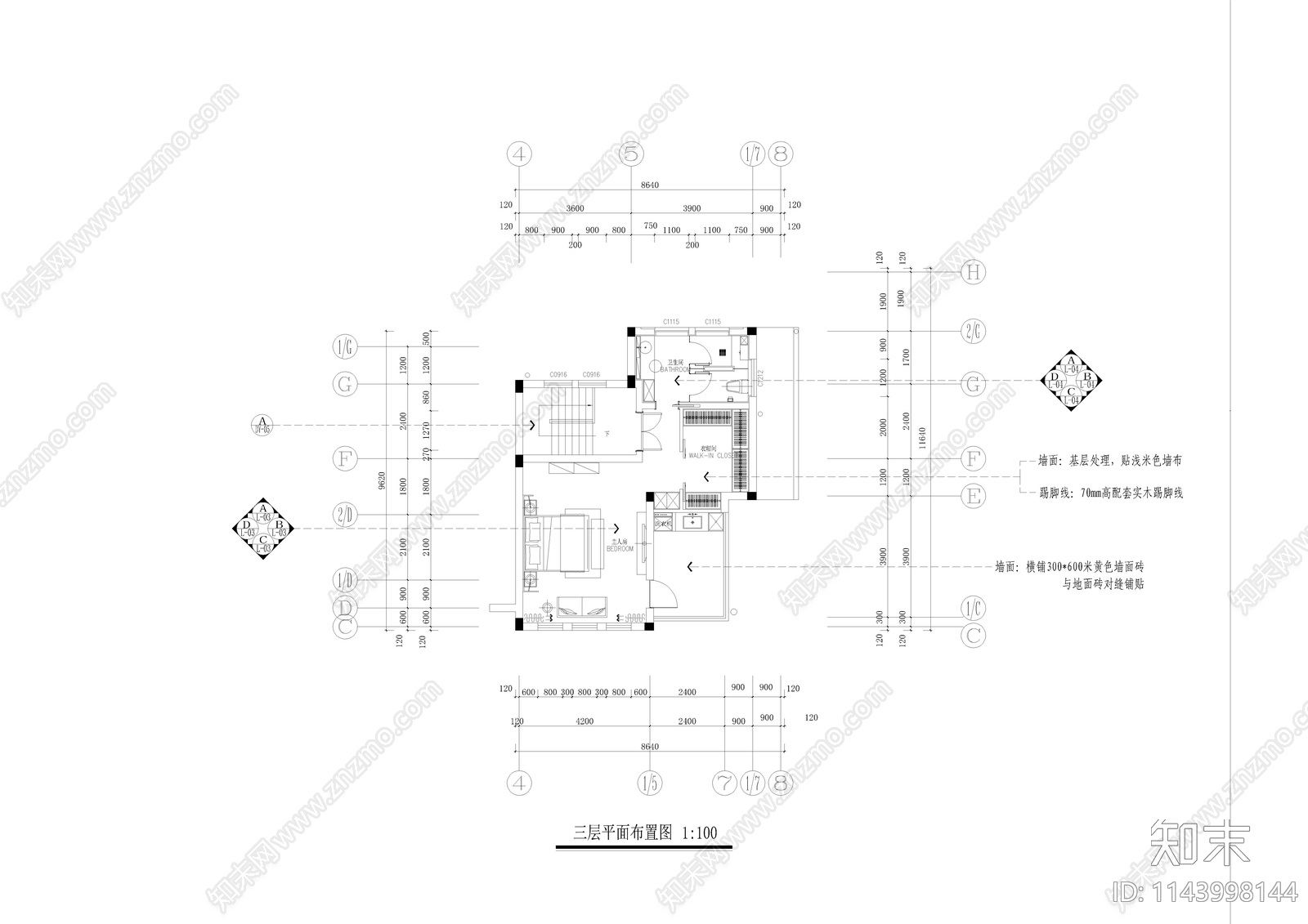 别墅室内装修cad施工图下载【ID:1143998144】