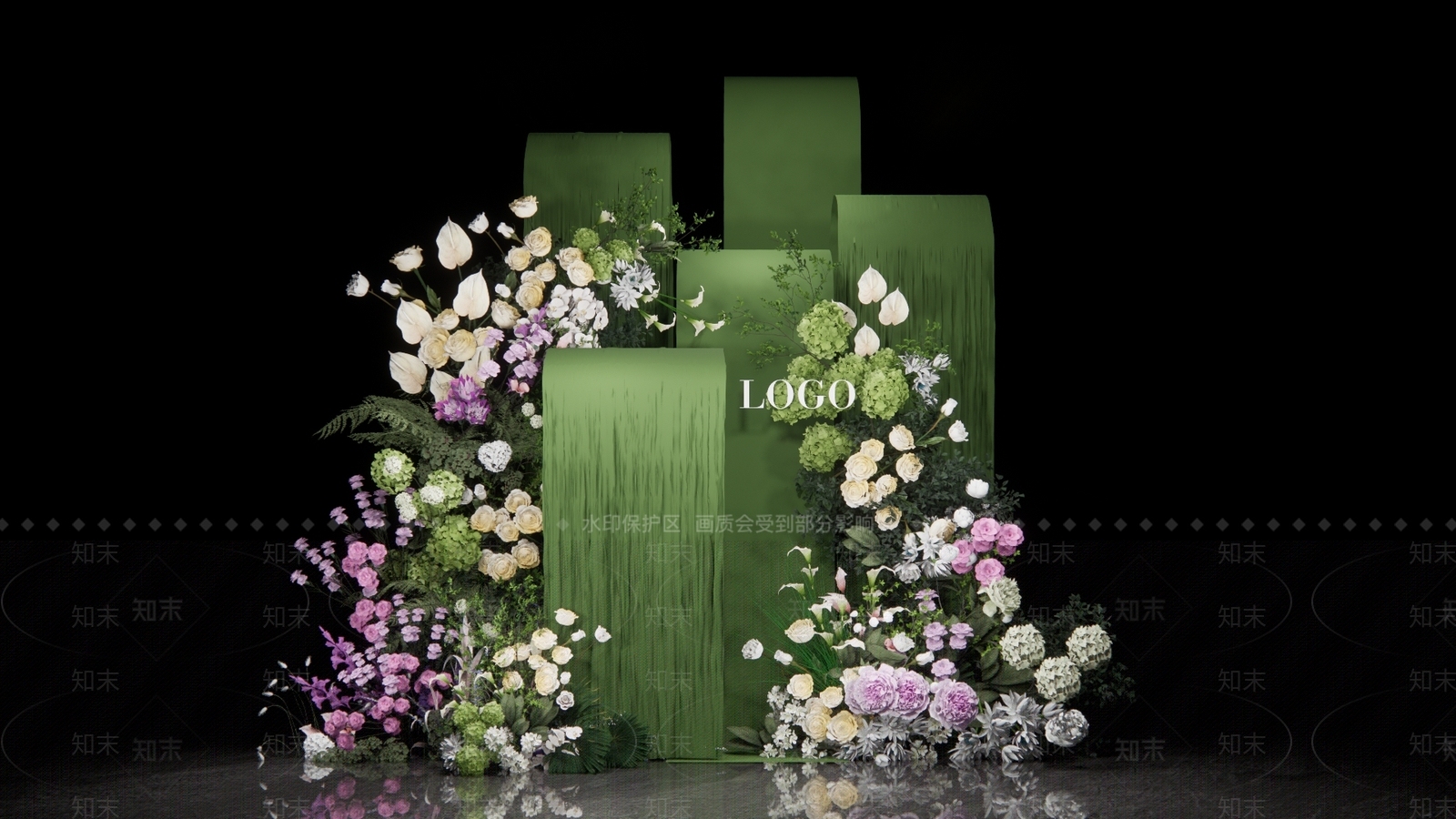 现代绿色布幔婚礼花艺拱门SU模型下载【ID:1144008412】