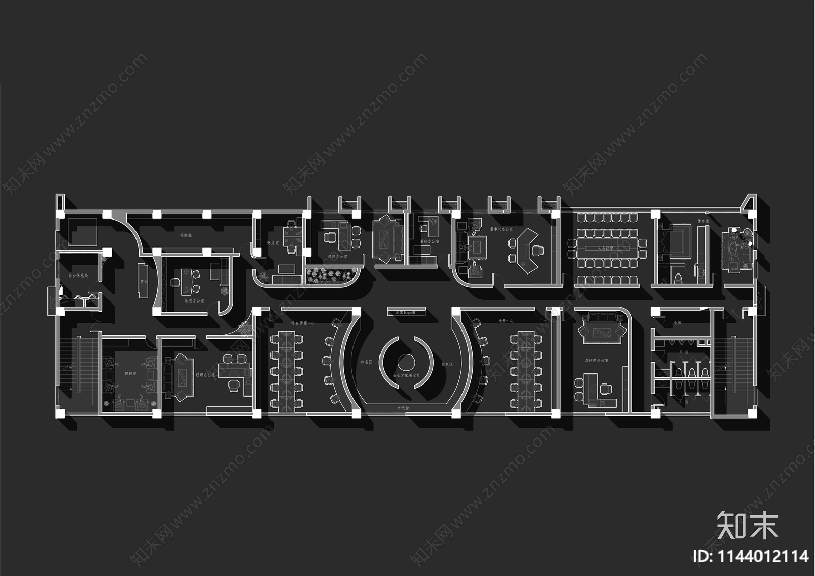 800平企业办公室平面布置图施工图下载【ID:1144012114】
