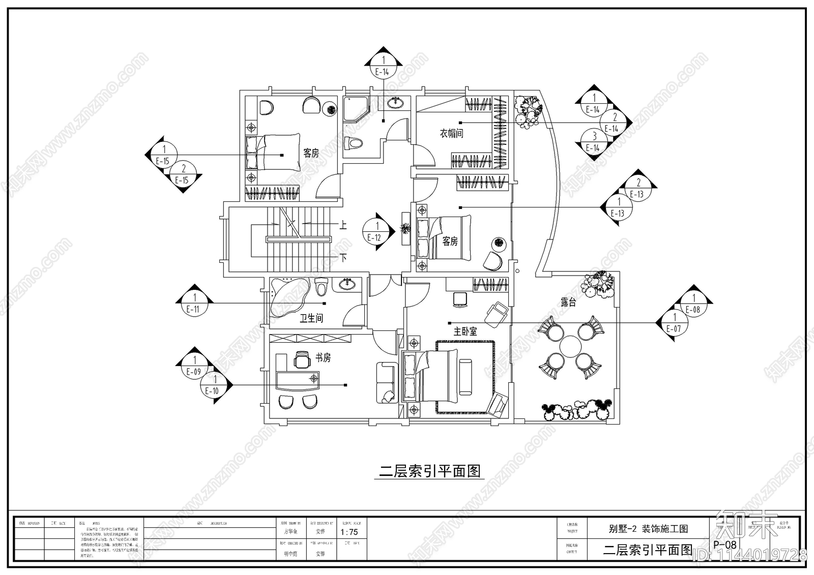 三层别墅室内装修cad施工图下载【ID:1144019728】