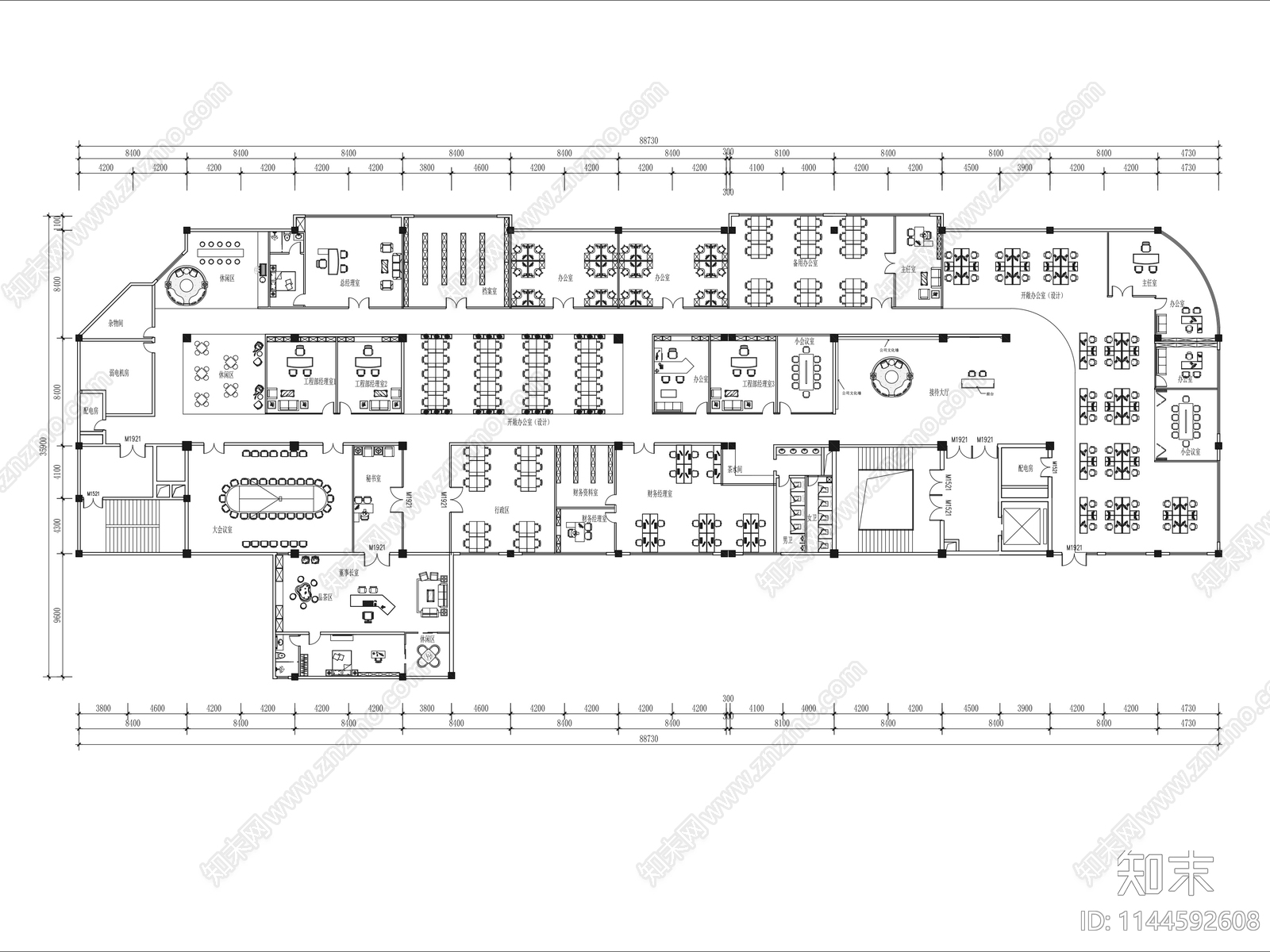 2000㎡办公室平面系统施工图下载【ID:1144592608】