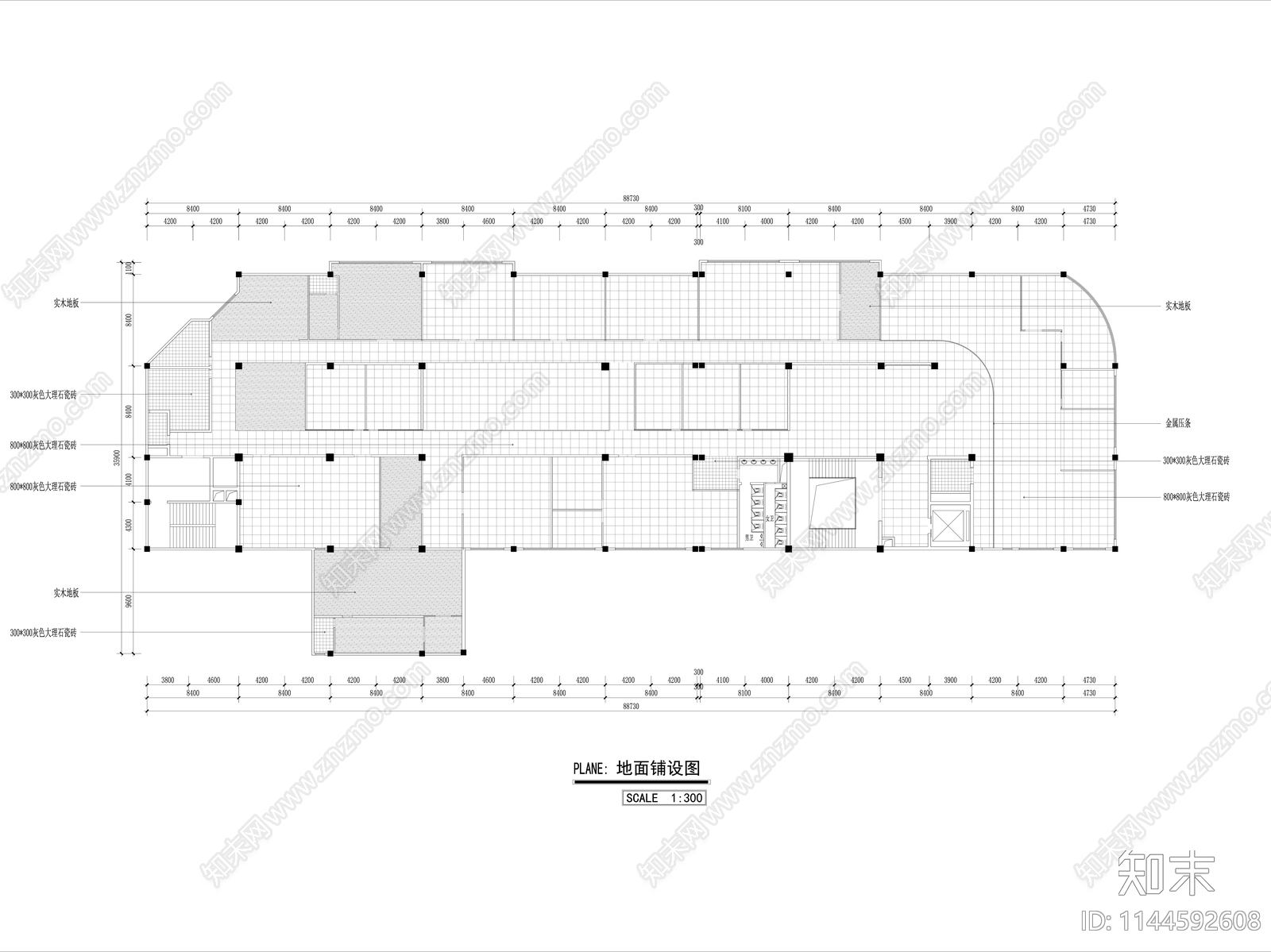 2000㎡办公室平面系统cad施工图下载【ID:1144592608】