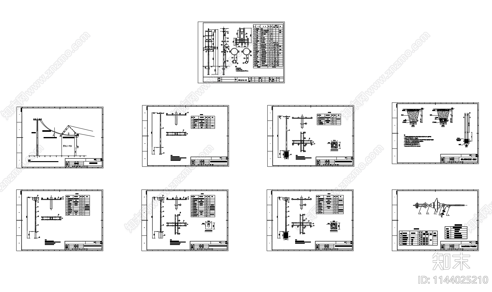新立四线电杆直线杆安装cad施工图下载【ID:1144025210】