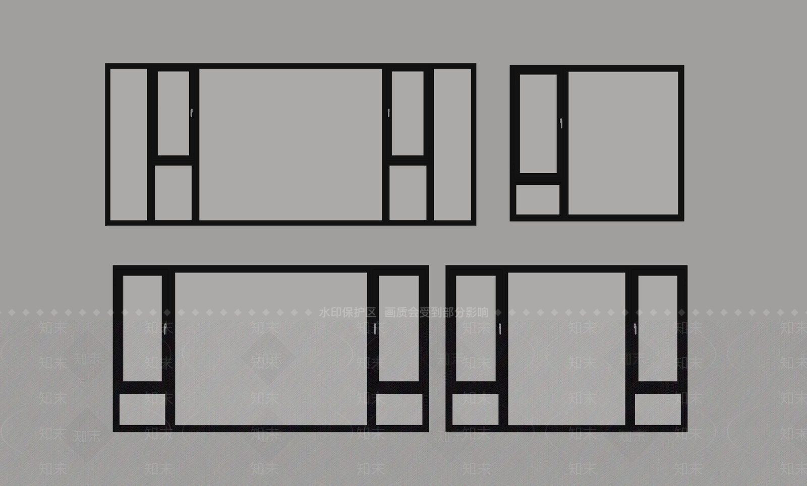 现代落地窗SU模型下载【ID:1144026581】