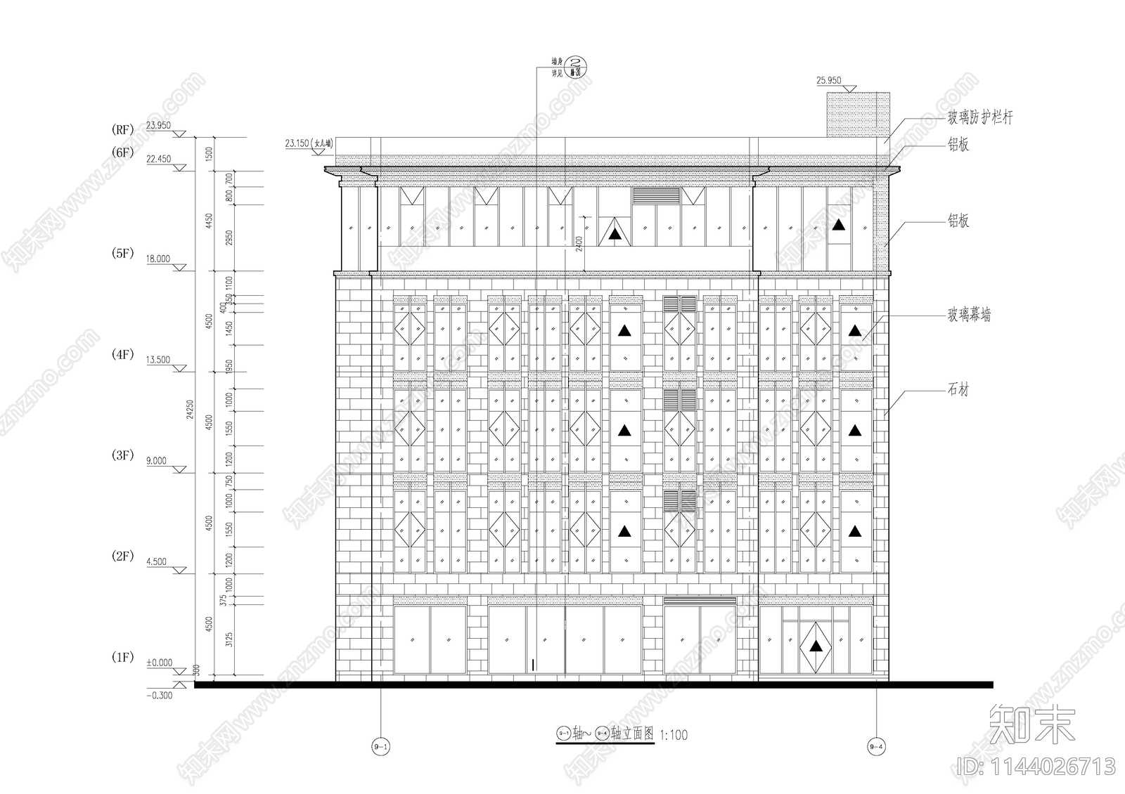 现代多层产业园办公楼建筑cad施工图下载【ID:1144026713】