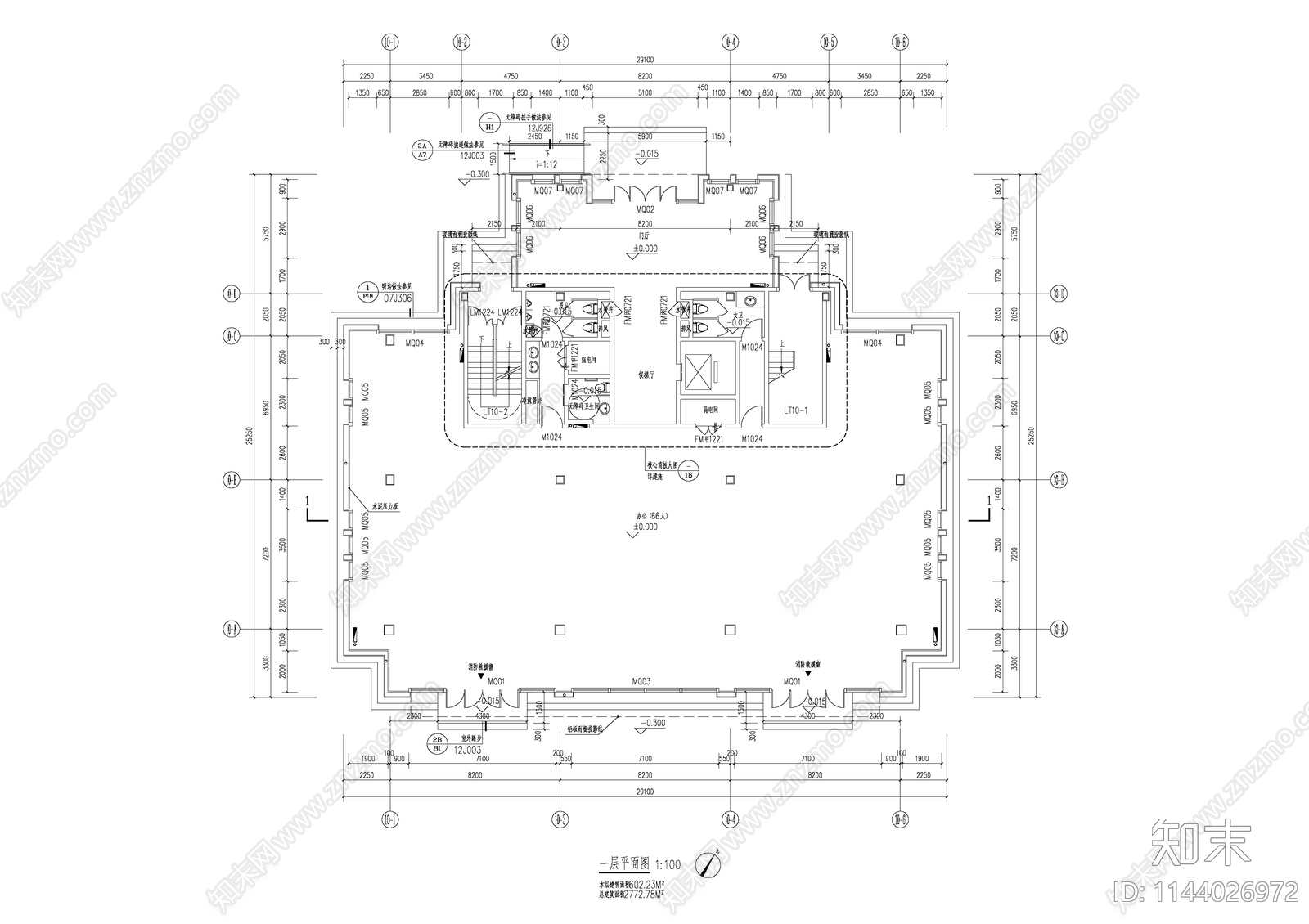 办公楼建筑cad施工图下载【ID:1144026972】