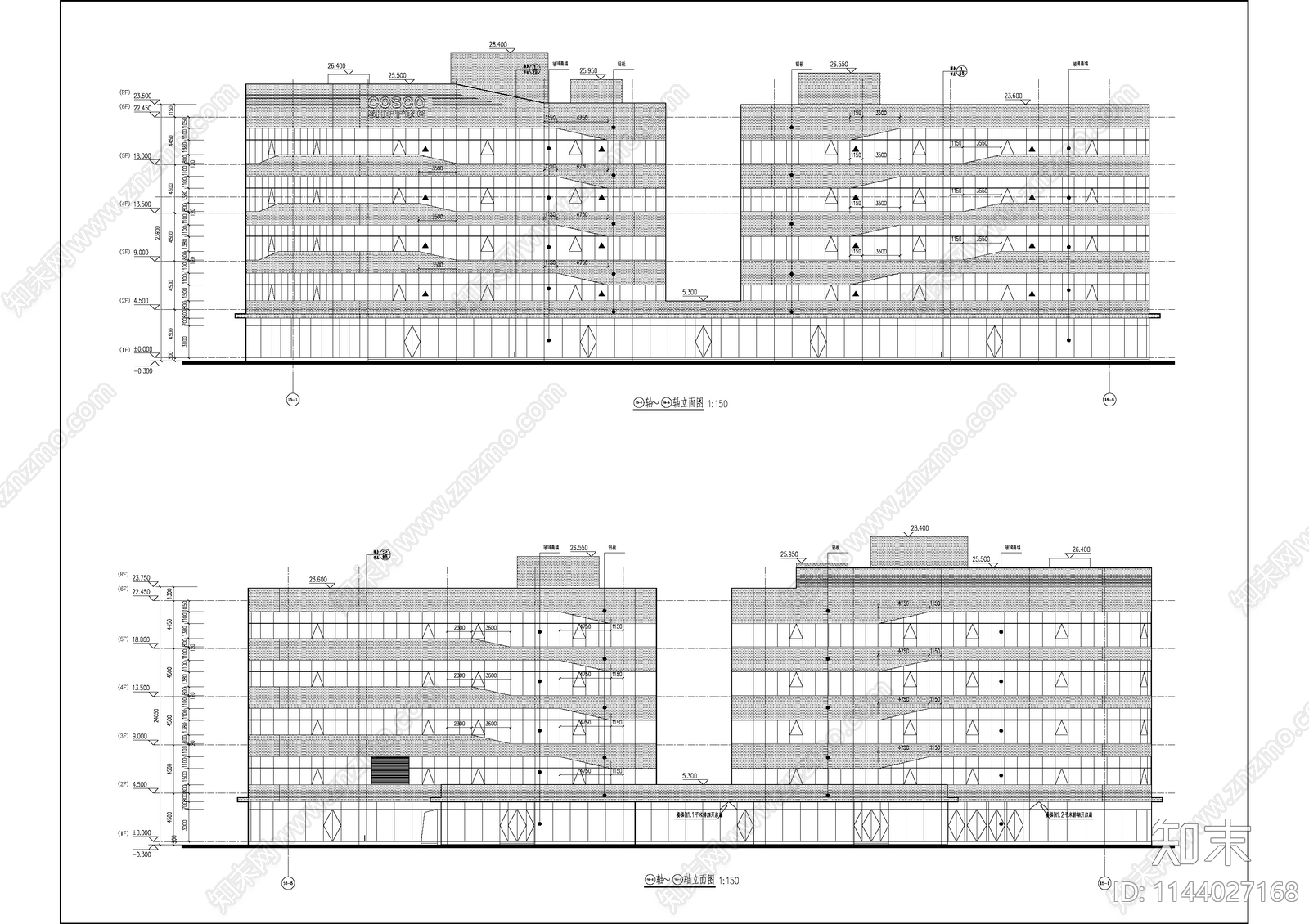 现代多层产业园办公楼建筑cad施工图下载【ID:1144027168】