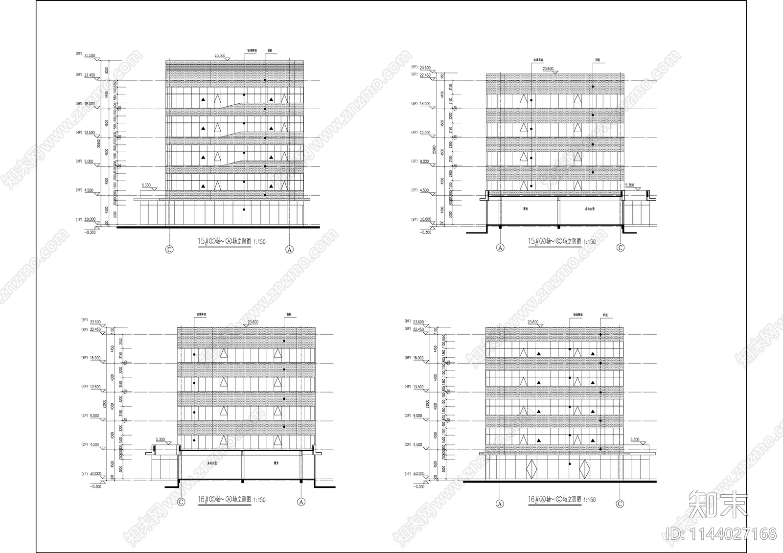 现代多层产业园办公楼建筑cad施工图下载【ID:1144027168】
