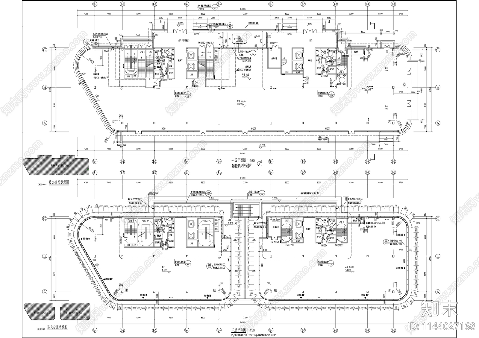 现代多层产业园办公楼建筑cad施工图下载【ID:1144027168】