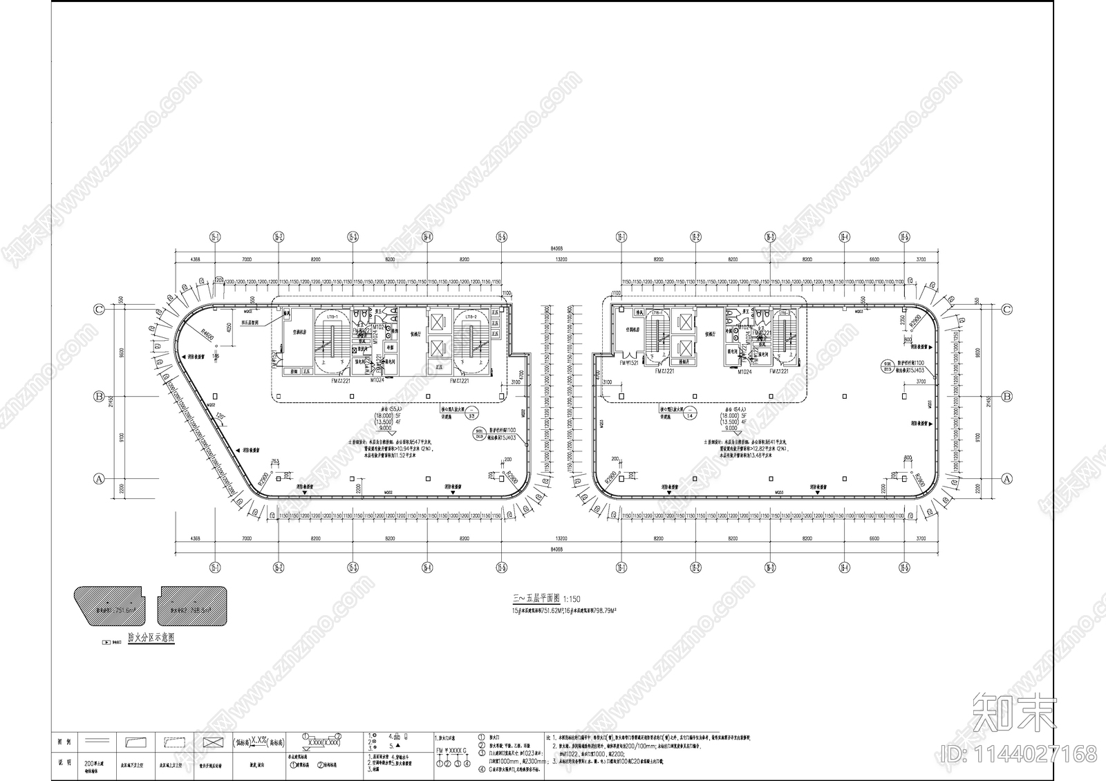 现代多层产业园办公楼建筑cad施工图下载【ID:1144027168】