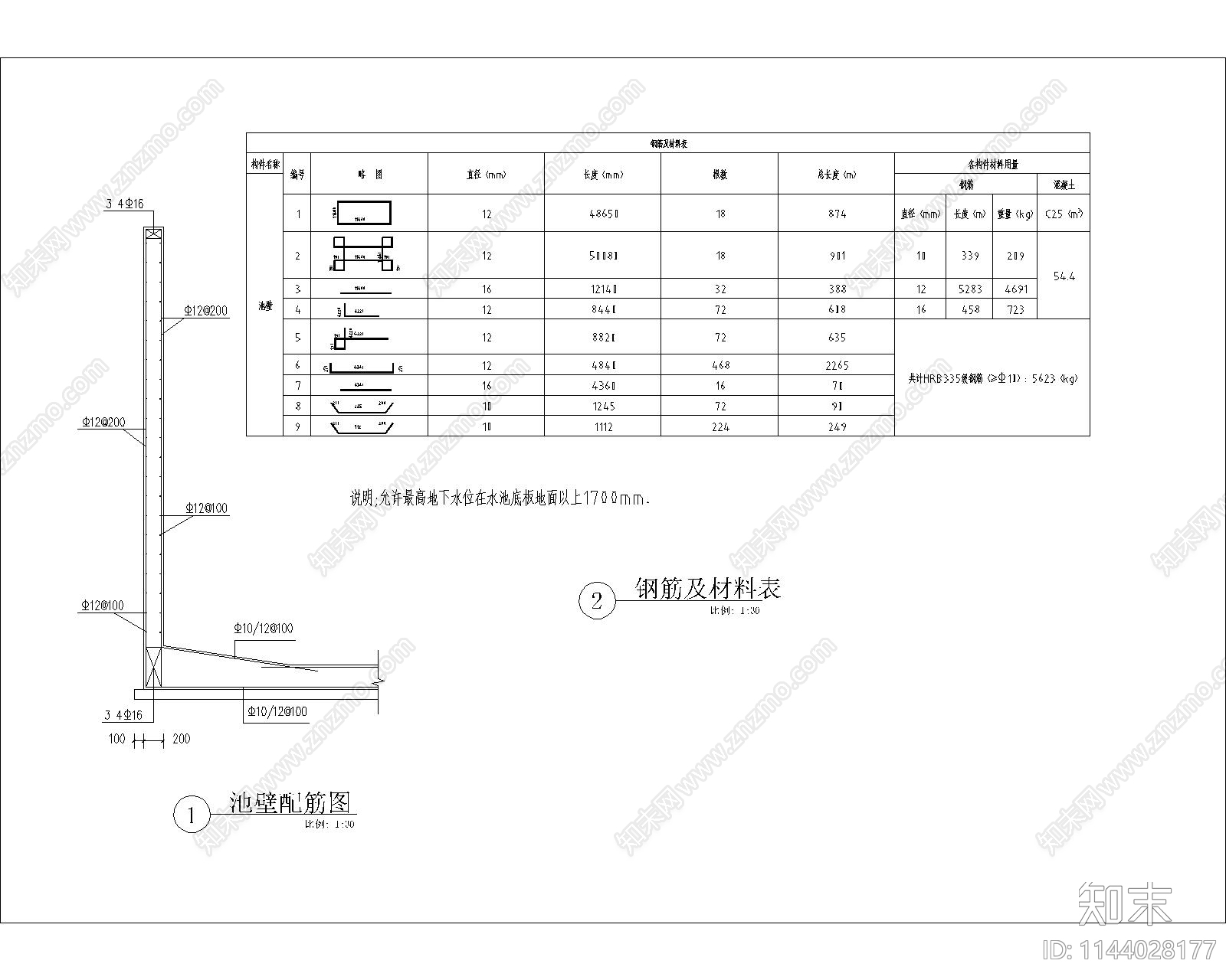 500m3蓄水池无顶cad施工图下载【ID:1144028177】