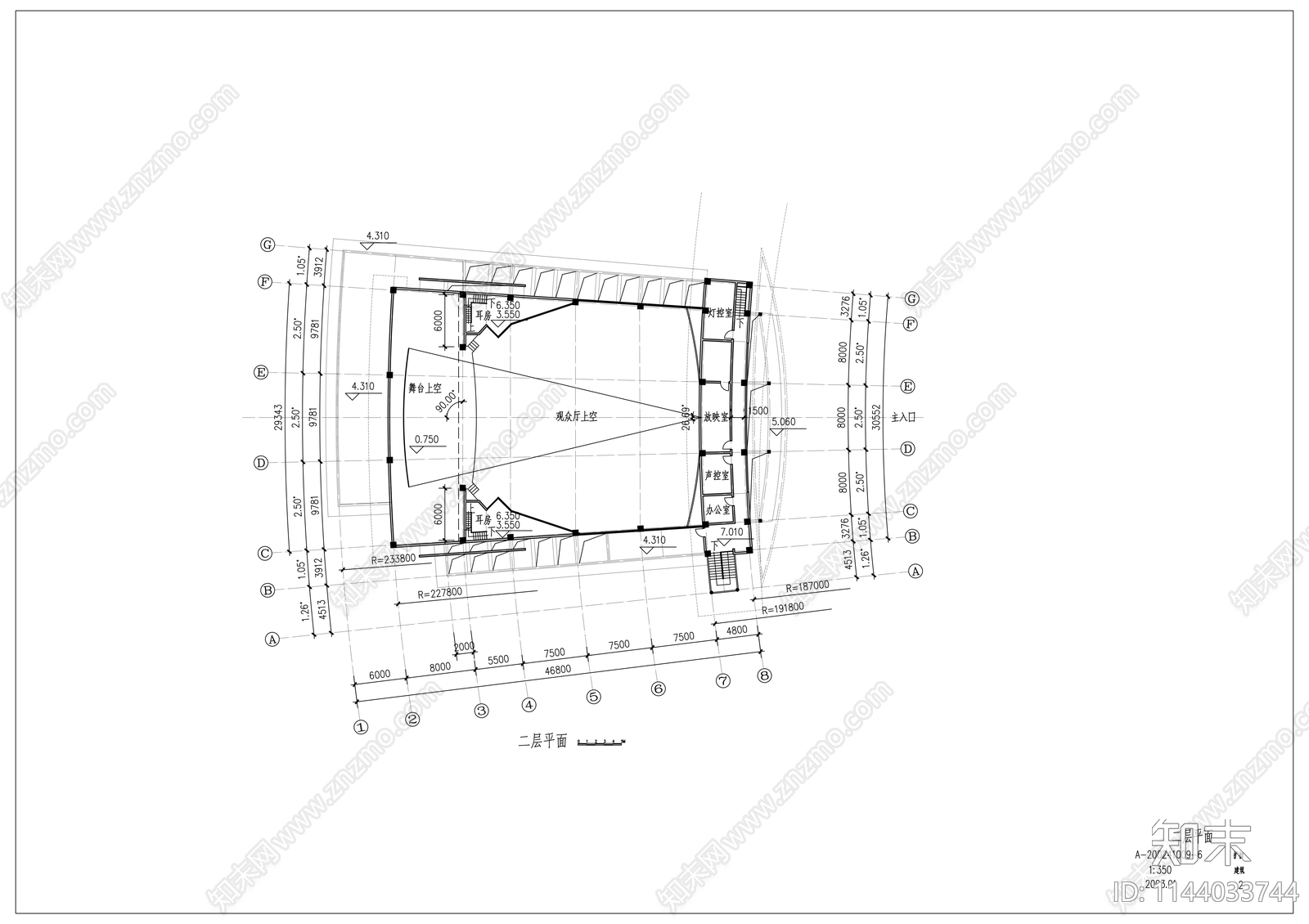 报告厅建筑cad施工图下载【ID:1144033744】