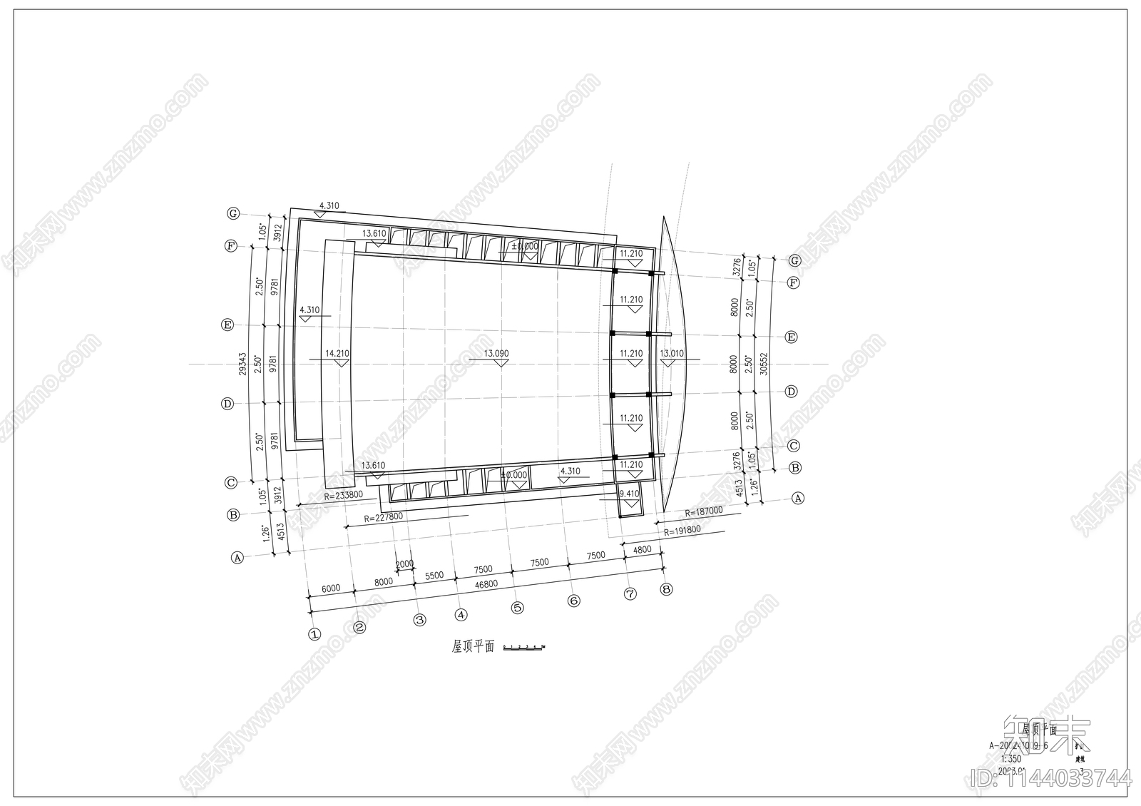 报告厅建筑cad施工图下载【ID:1144033744】