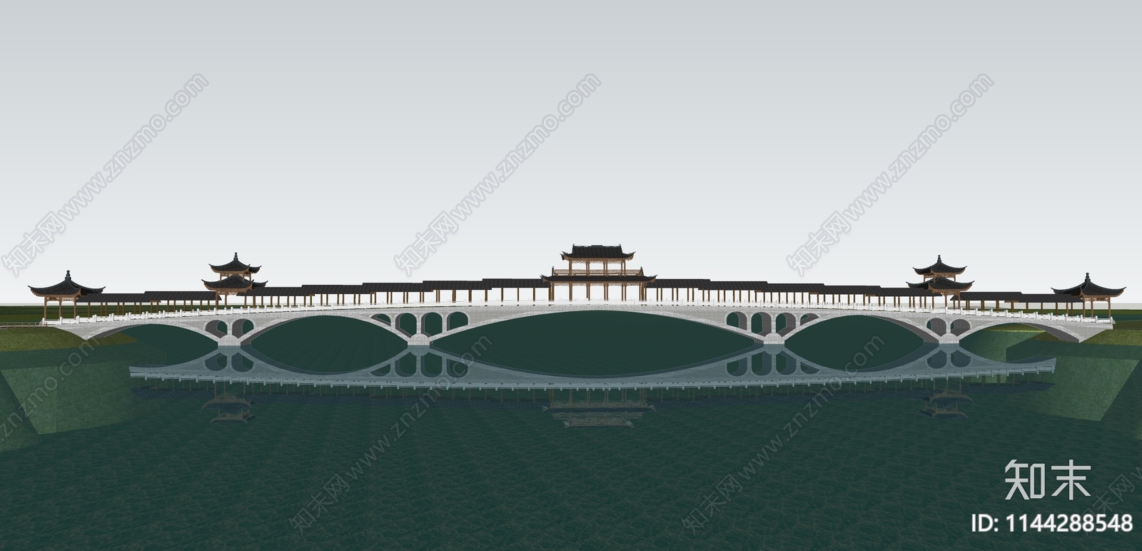 新中式景观桥SU模型下载【ID:1144288548】