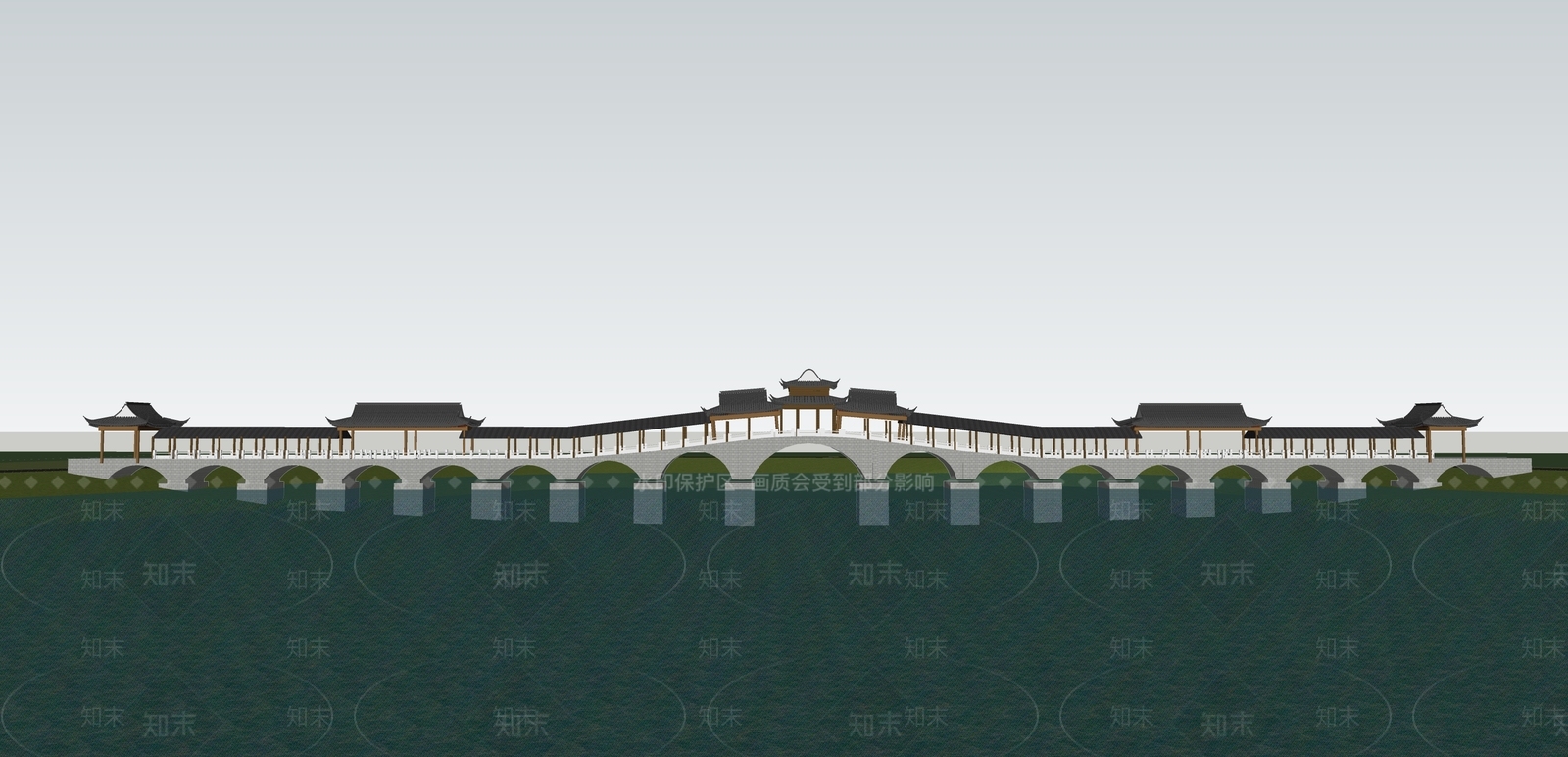 中式景观桥SU模型下载【ID:1144285384】