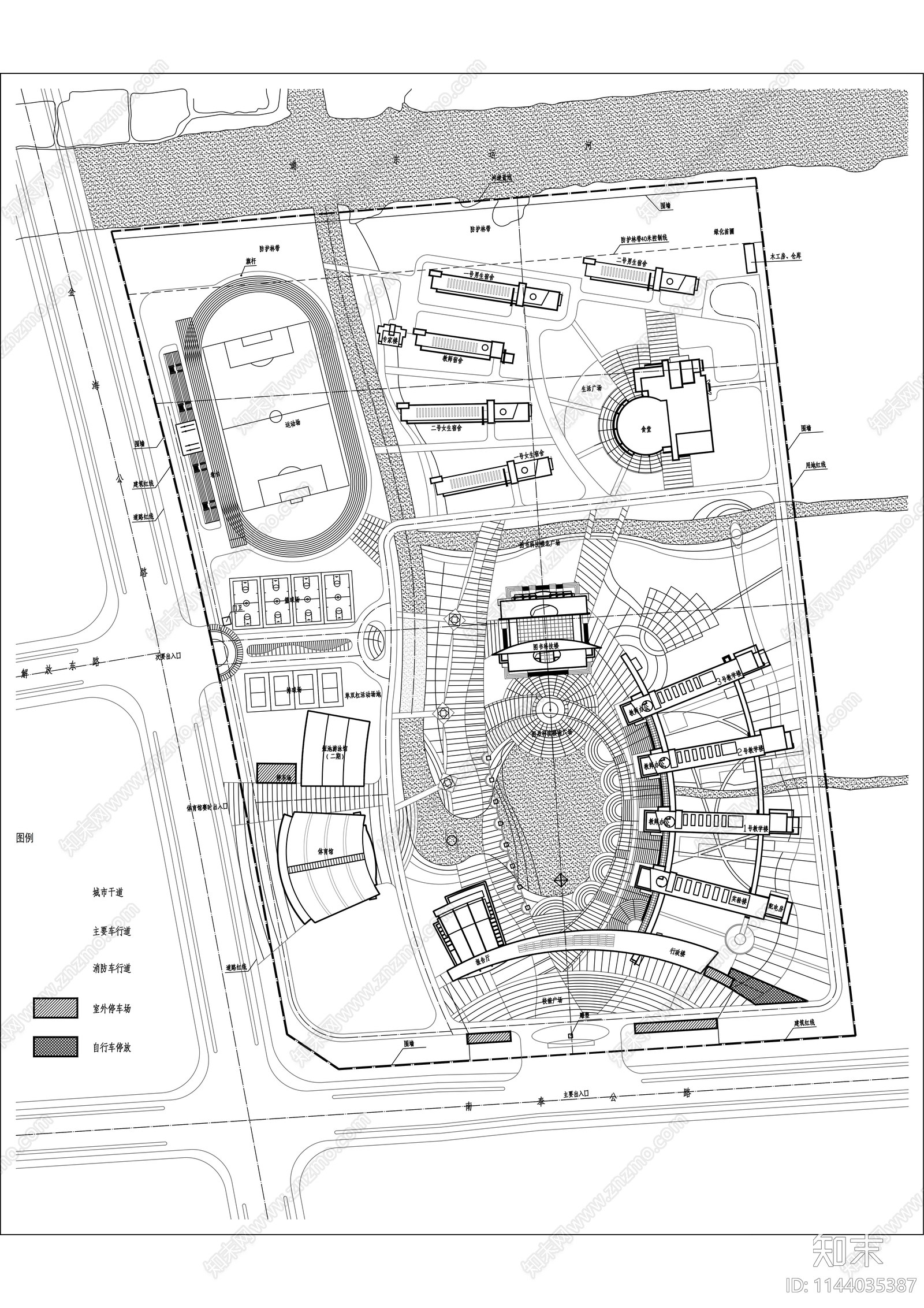 中学建筑cad施工图下载【ID:1144035387】