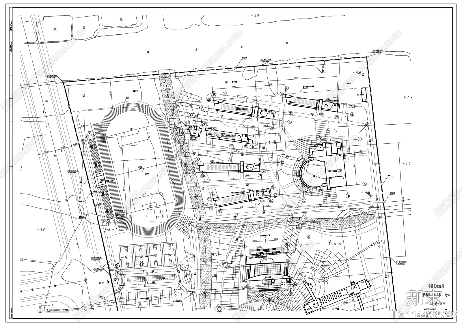 中学建筑cad施工图下载【ID:1144035387】