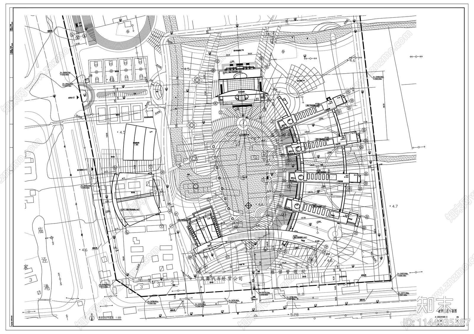 中学建筑cad施工图下载【ID:1144035387】