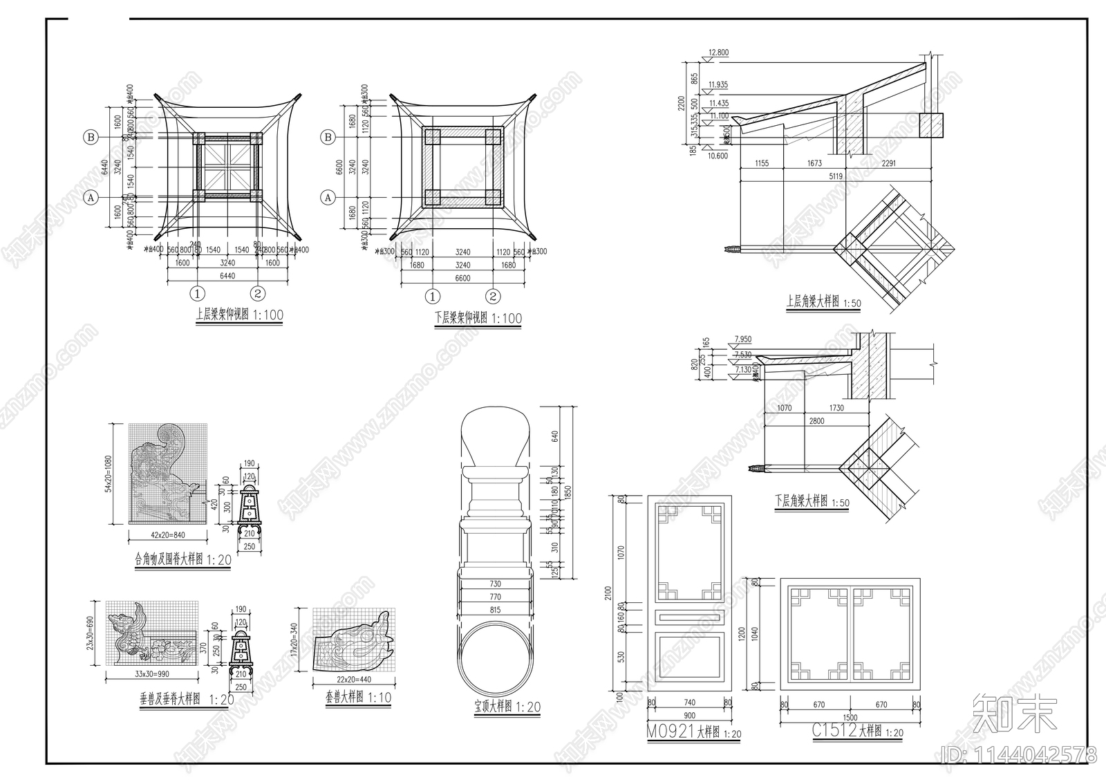 阙楼古建筑cad施工图下载【ID:1144042578】