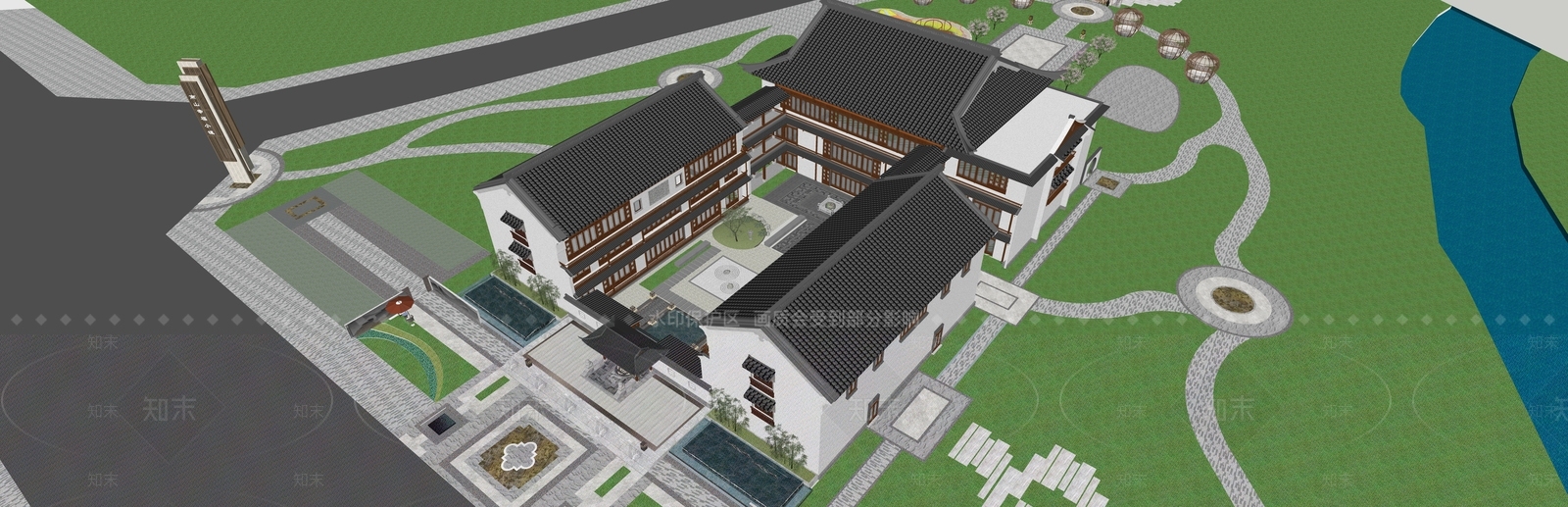 新中式四合院SU模型下载【ID:1144044641】