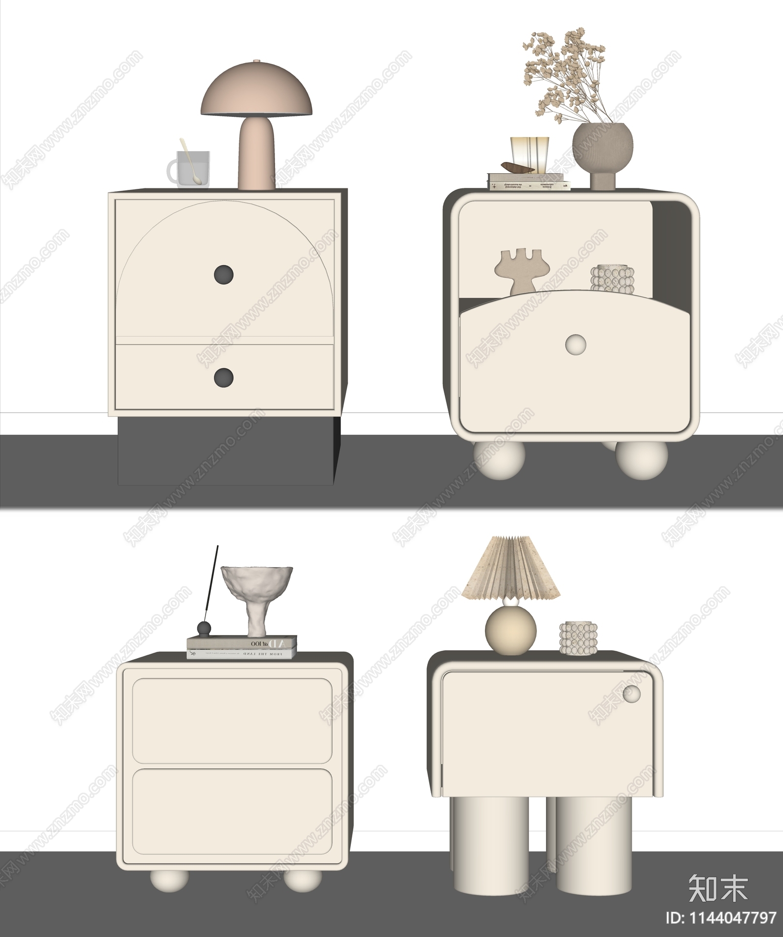 现代奶油风床头柜SU模型下载【ID:1144047797】