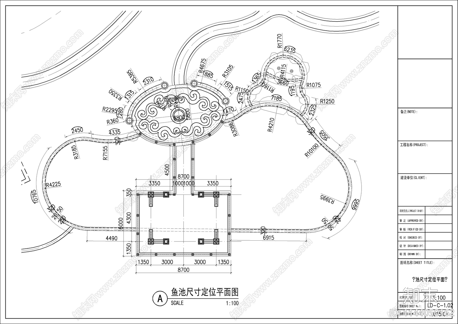 鱼池景观亭cad施工图下载【ID:1144050162】
