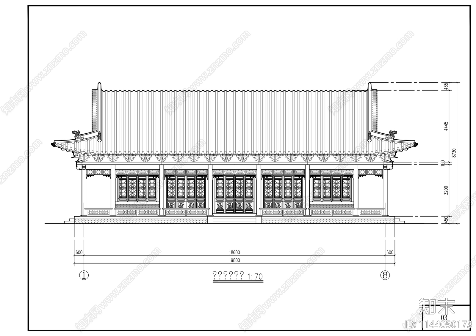 旃檀寺古建筑cad施工图下载【ID:1144050173】