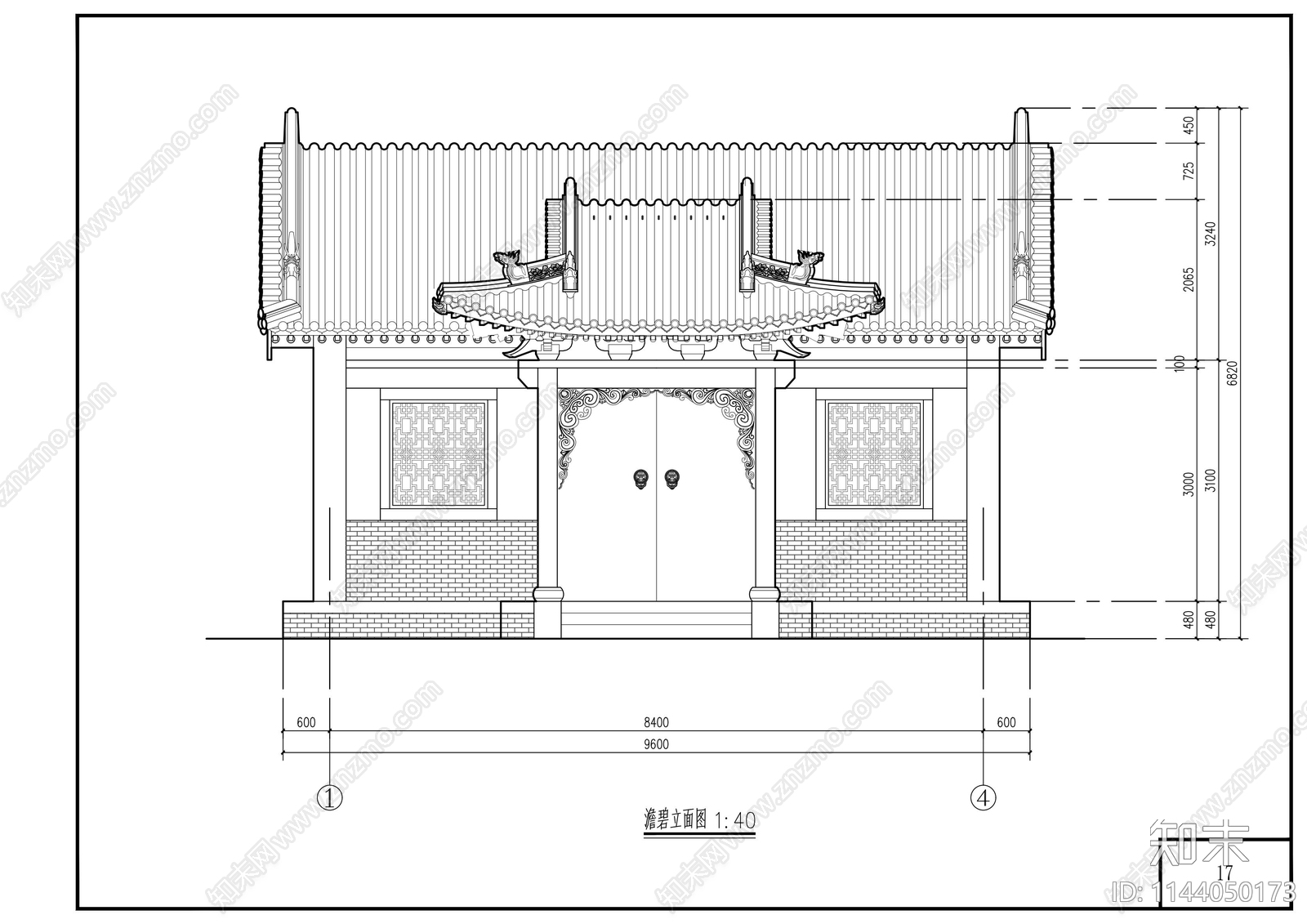 旃檀寺古建筑cad施工图下载【ID:1144050173】