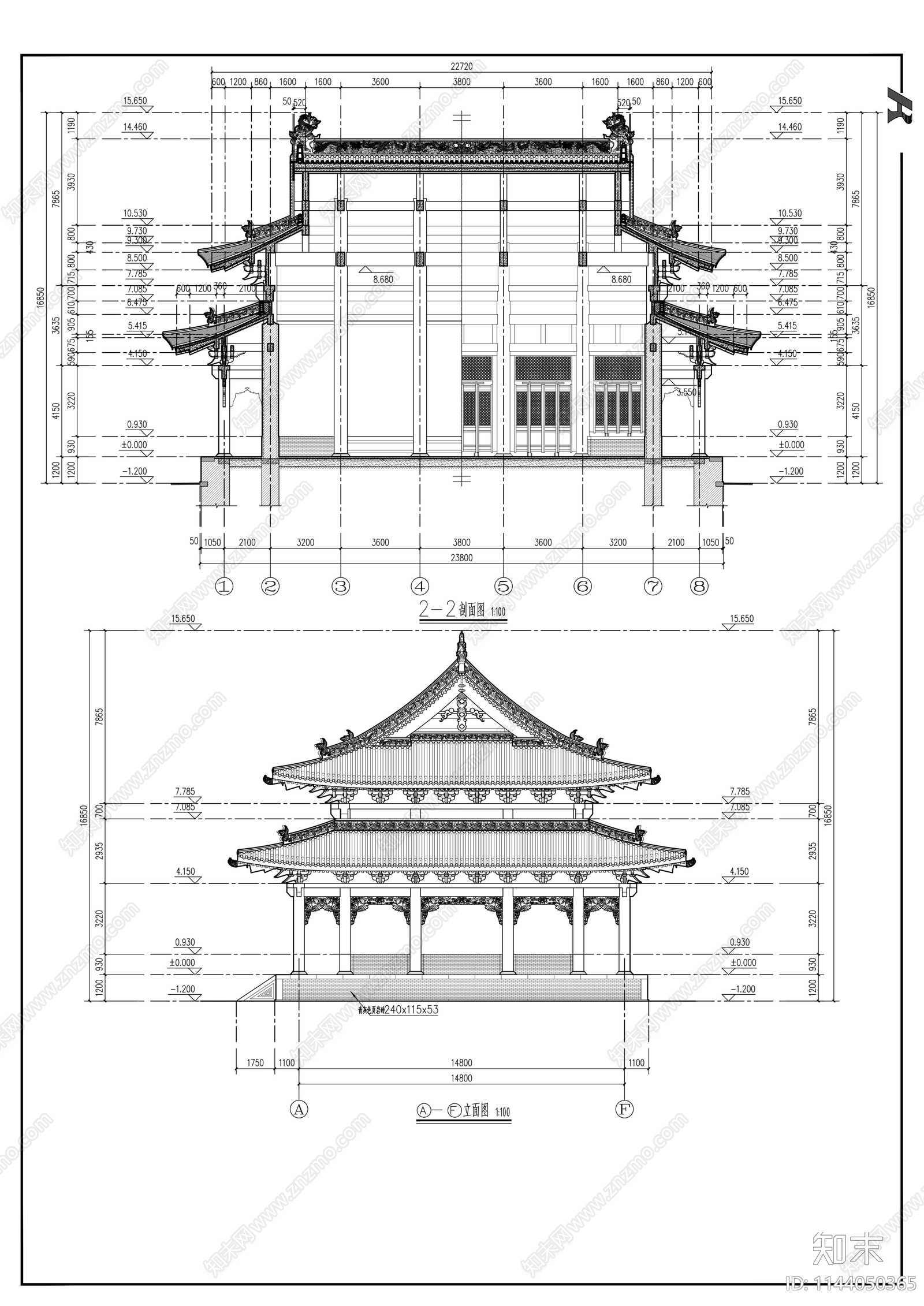 王母殿古建筑cad施工图下载【ID:1144050365】