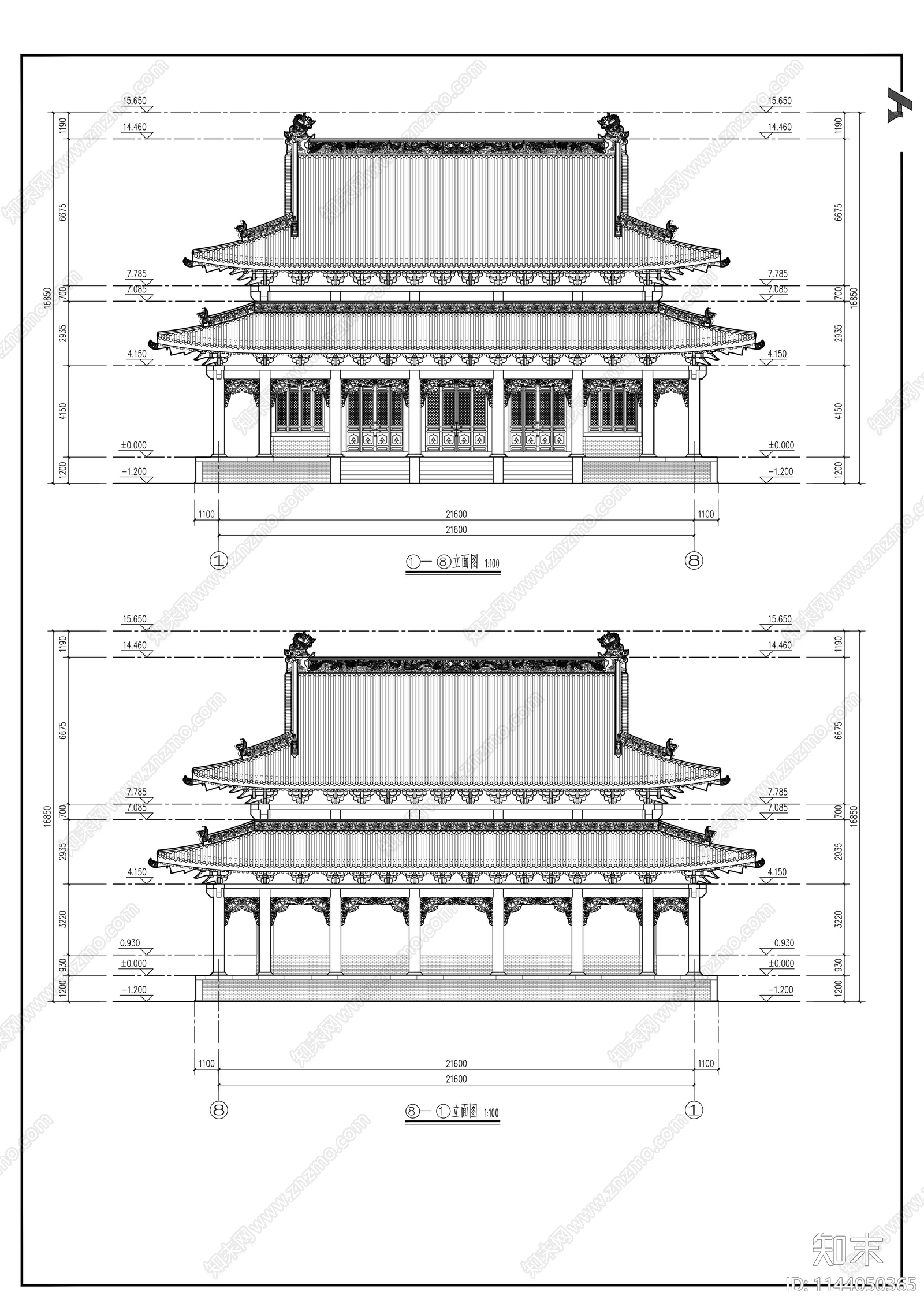 王母殿古建筑cad施工图下载【ID:1144050365】